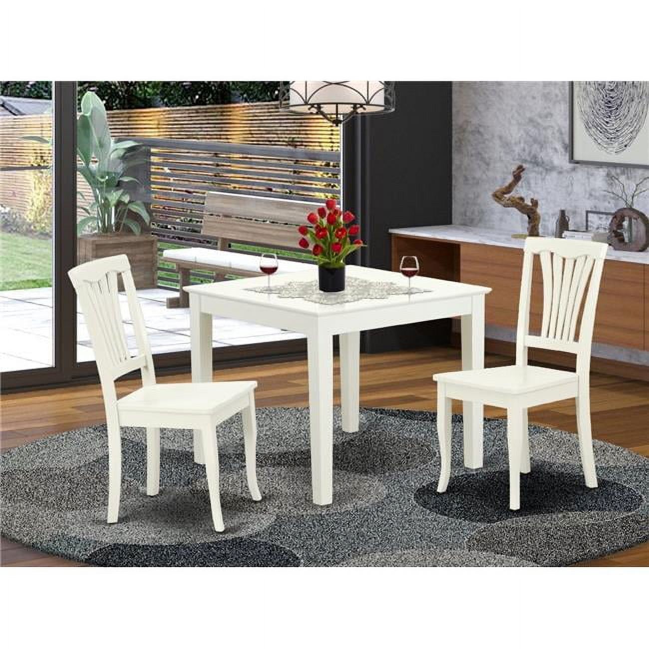 Linen White Asian Hardwood 3-Piece Square Dining Set