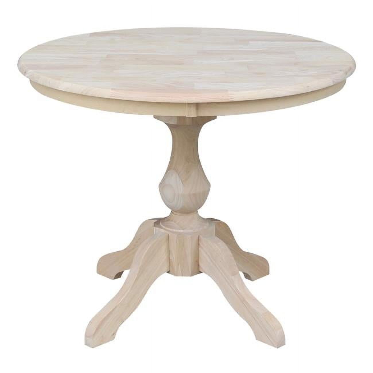 Cottage Charm Unfinished Rubberwood 36" Round Pedestal Dining Table