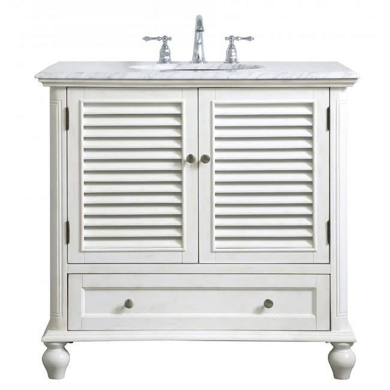 Rhodes 36" Coastal White Single Bathroom Vanity with Marble Top