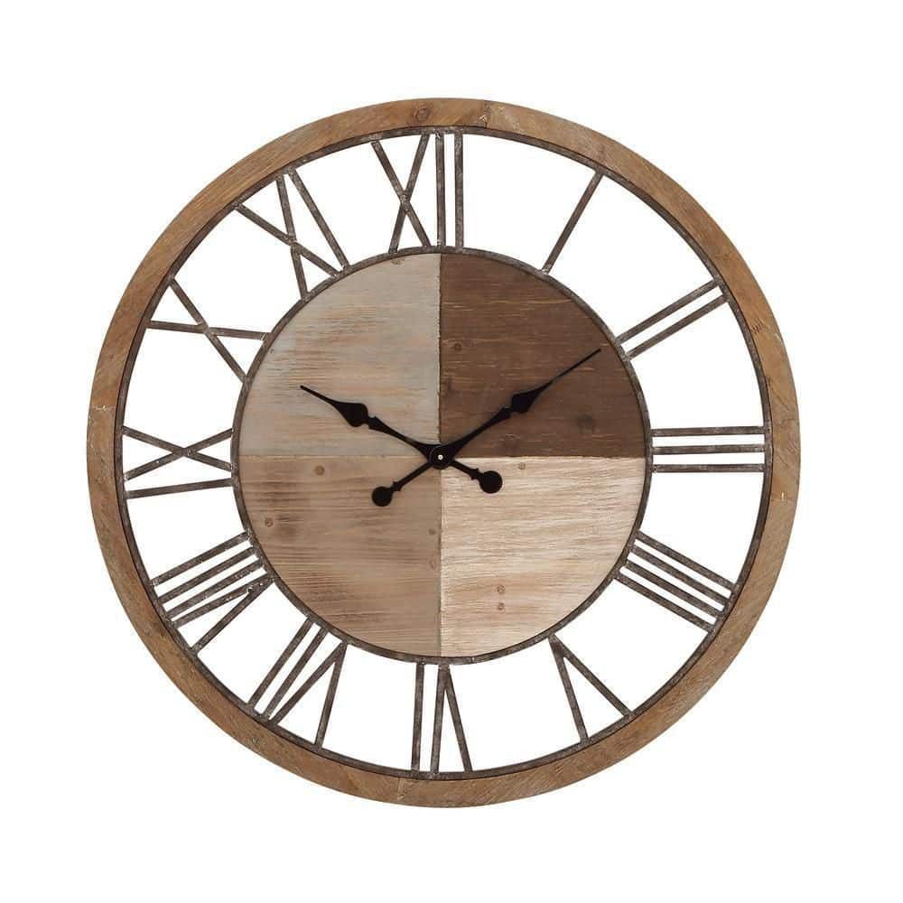 XL Brown and Beige Wood Industrial Wall Clock