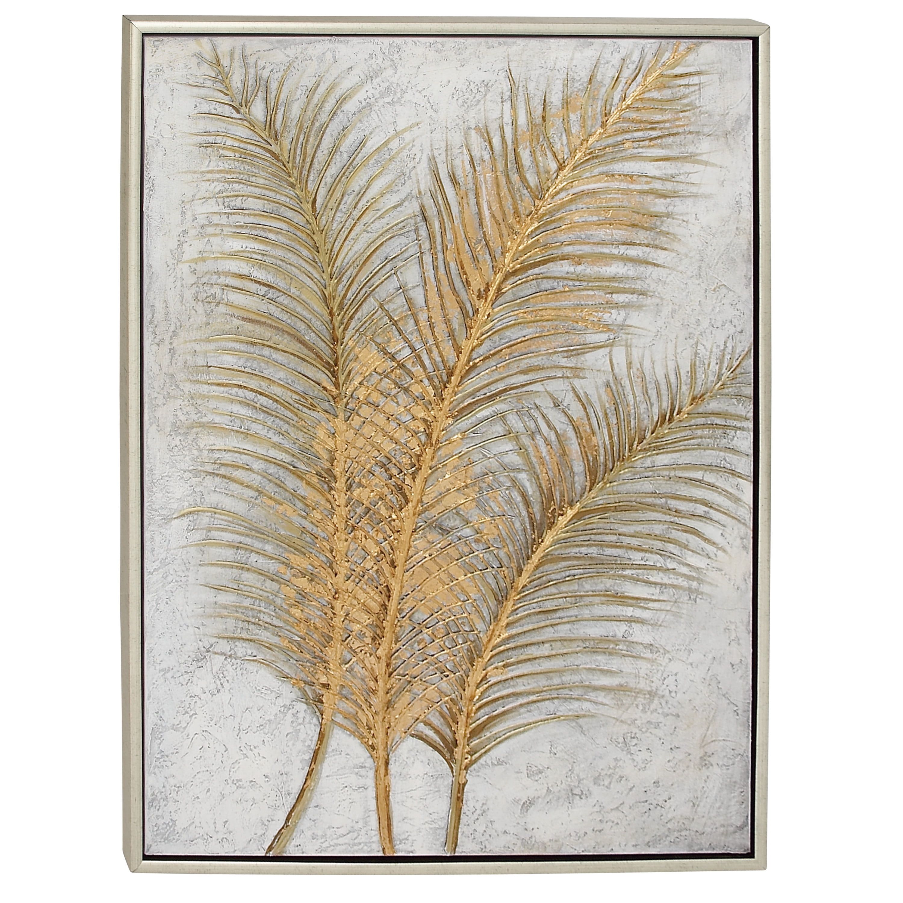 Large Gold and White Botanical Canvas Framed Wall Art