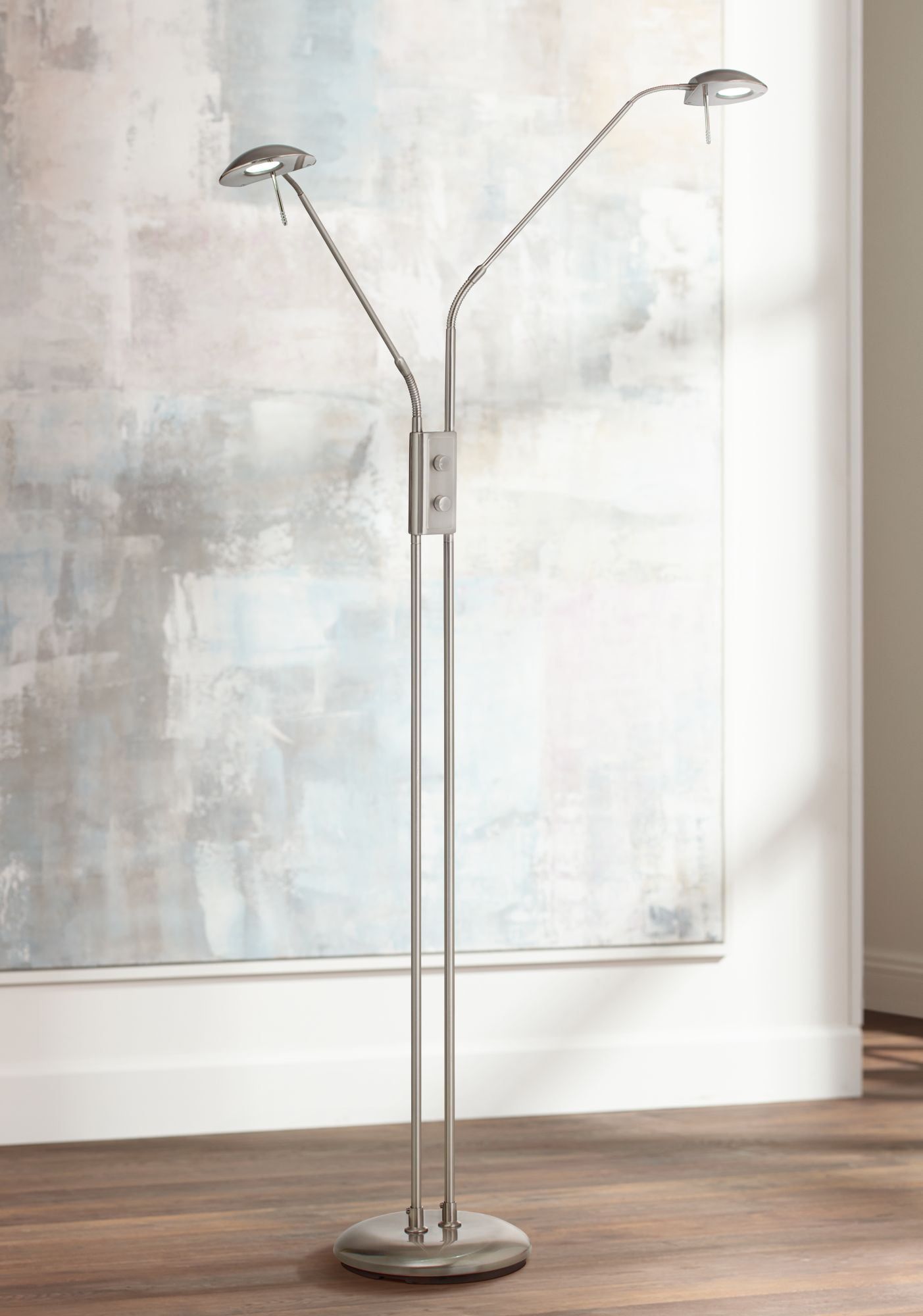 Adjustable Silver Dual-Arm LED Pharmacy Floor Lamp