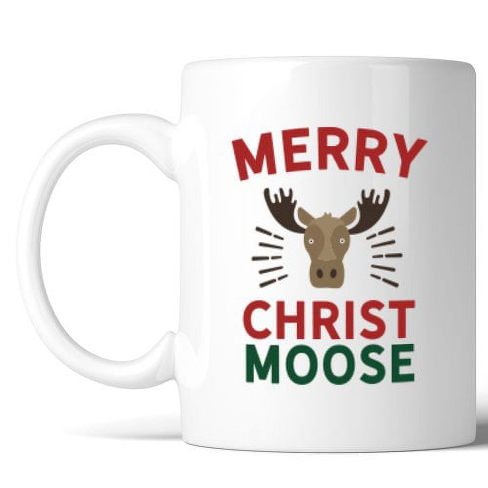 Merry Christ Moose White Ceramic Christmas Mug