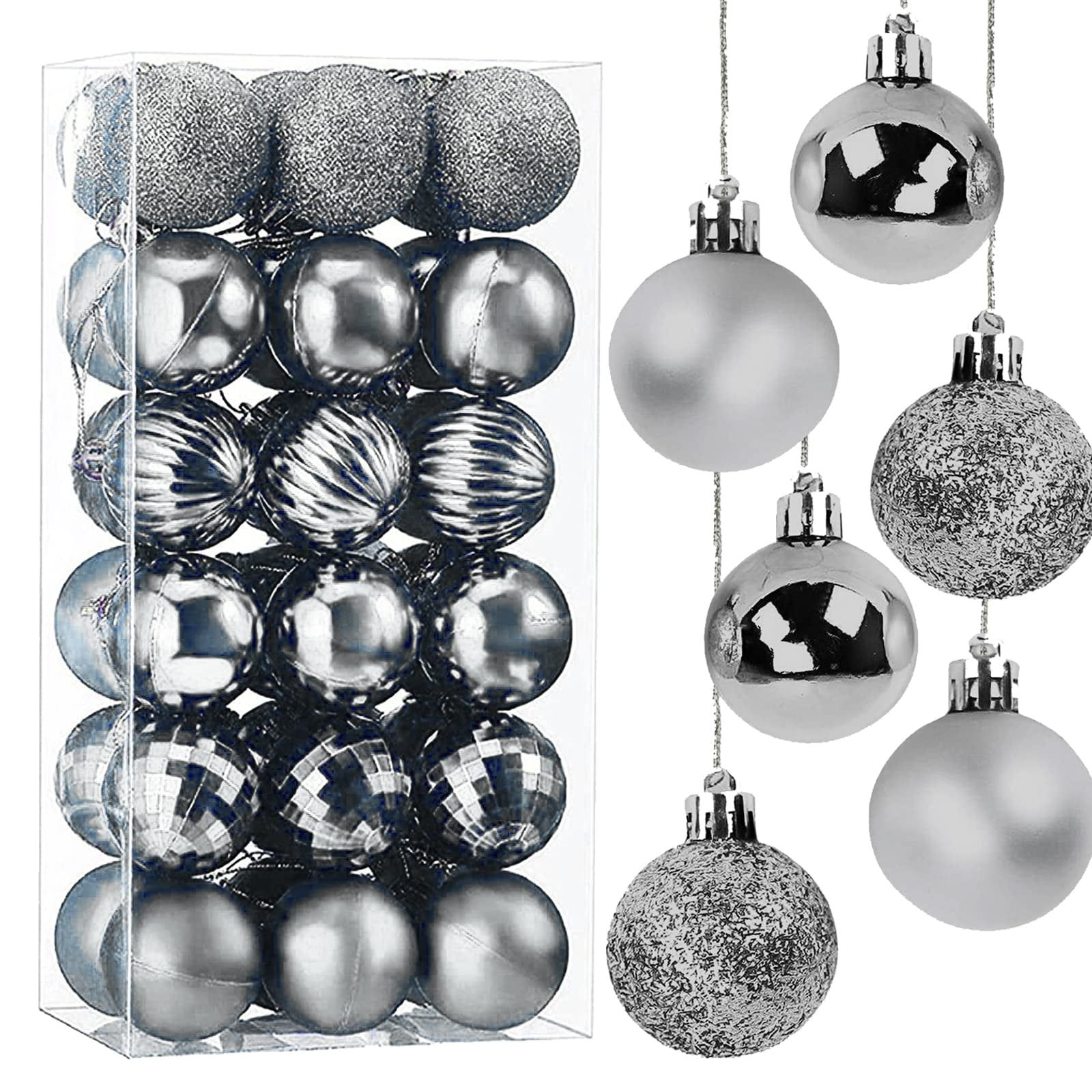 36-Piece Silver Shatterproof Christmas Ball Ornament Set