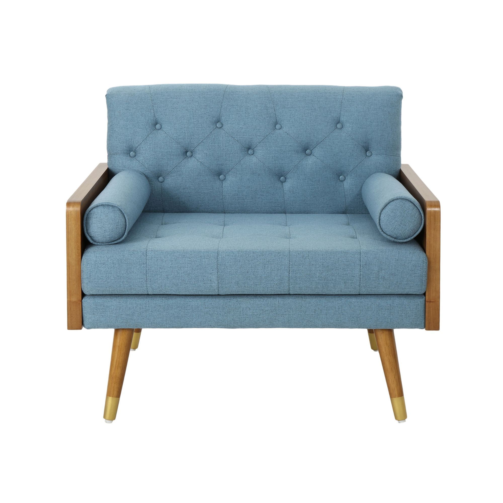 Blue and Walnut Mid-Century Modern Club Chair