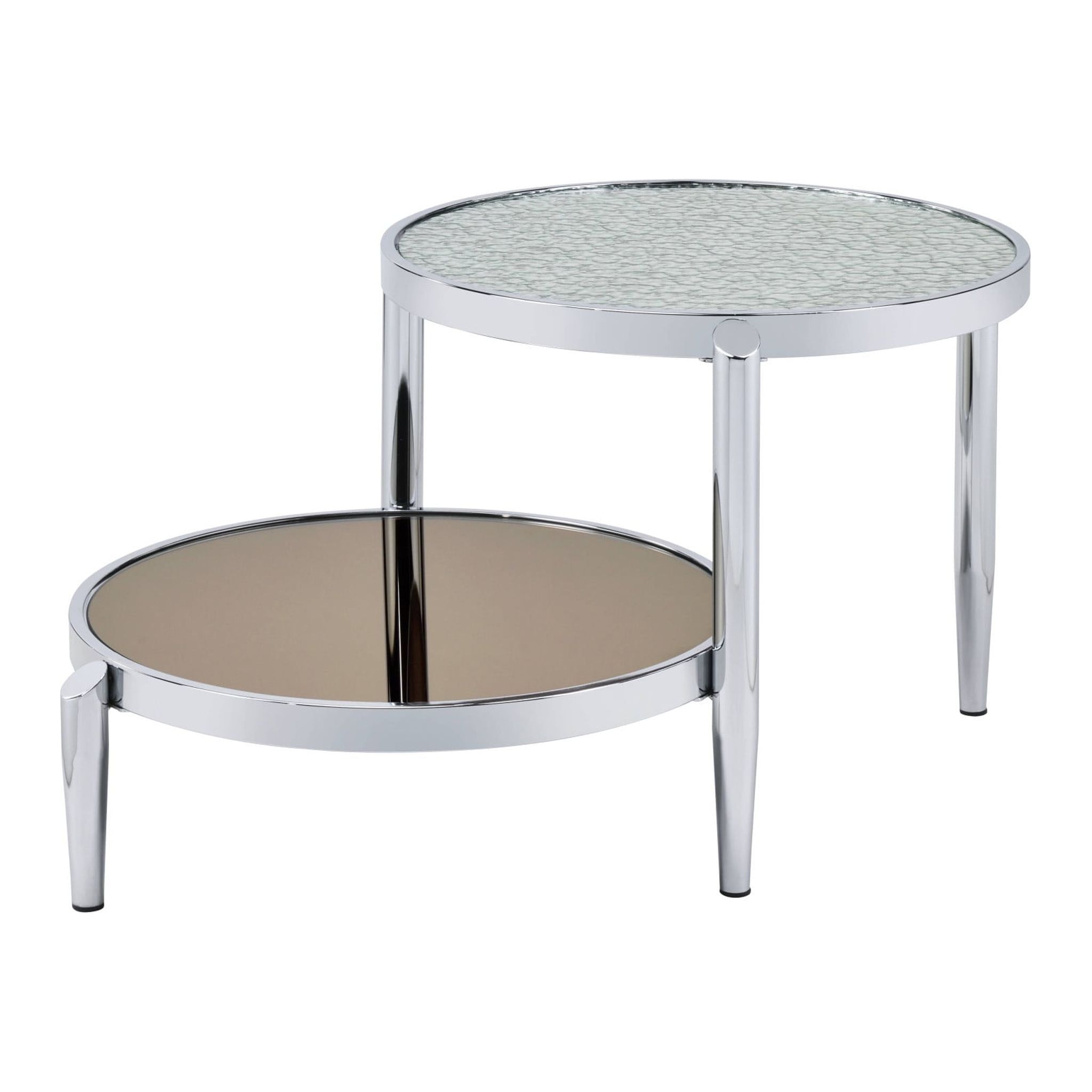 Chic 37" Chrome Round Nesting Coffee Table with Mirrored Glass