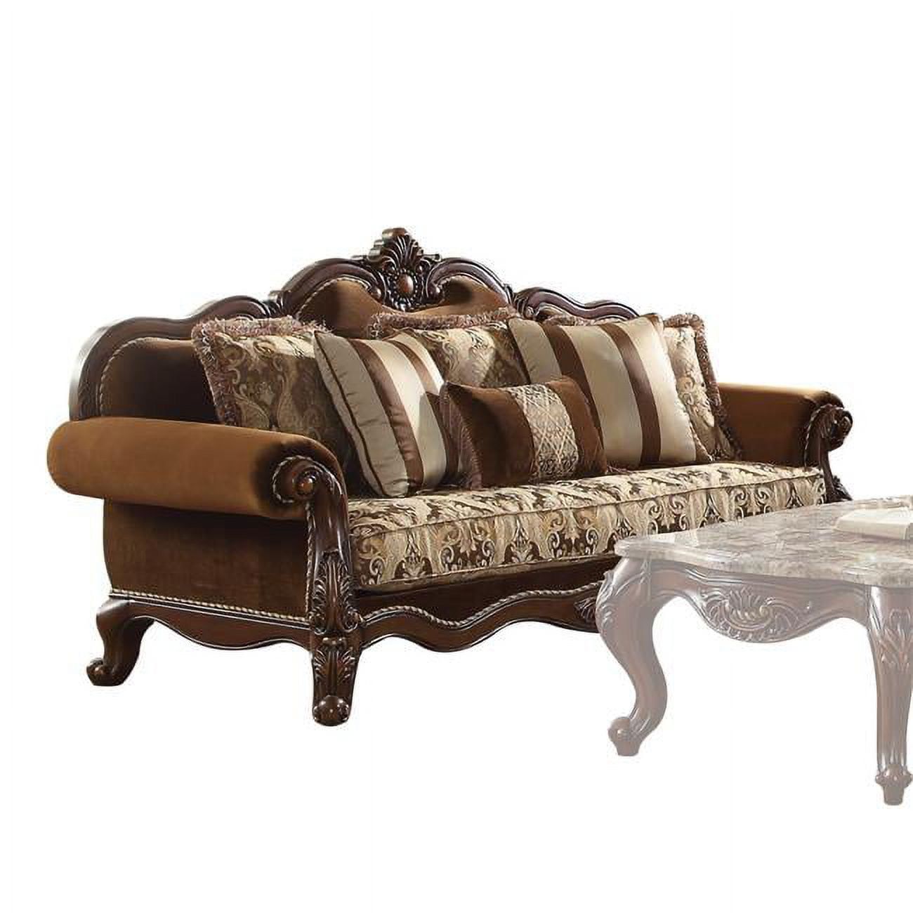 Cherry Oak Elegance 89" Rolled Arm Sofa with Nailhead Detail and Wood Trim