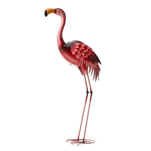 38.5" Pink Powder-Coated Metal Flamingo Garden Statue