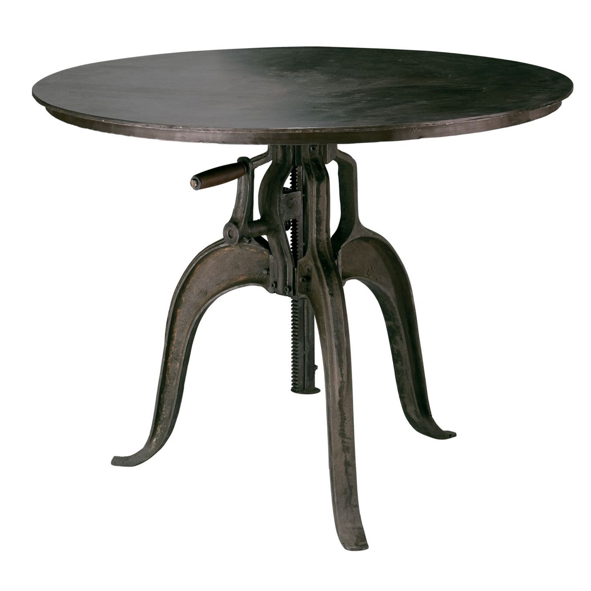 Gunmetal Gray Round Industrial Crank Counter Height Table