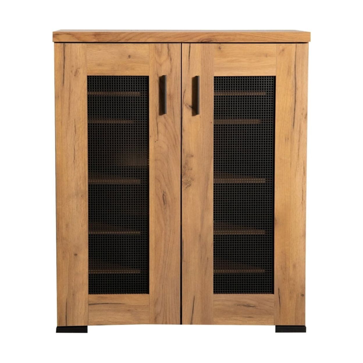 Golden Oak Brown Freestanding Accent Cabinet with Adjustable Shelving