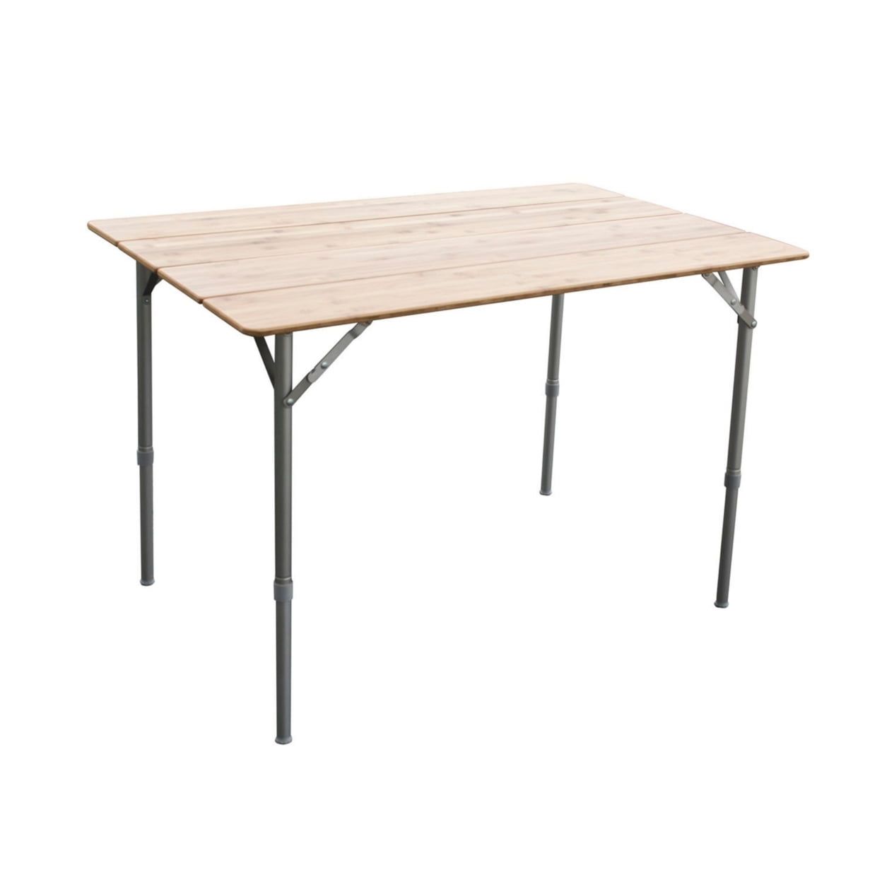 Adjustable Height Folding Bamboo Camp Table with Aluminum Legs