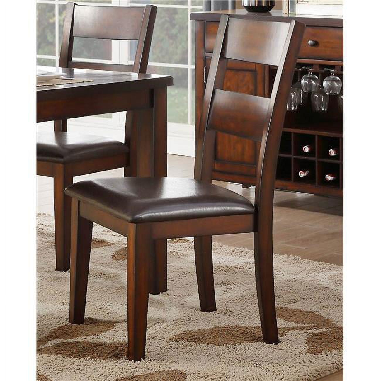 Dark Brown Faux Leather Upholstered Side Chair with Dark Wood Frame