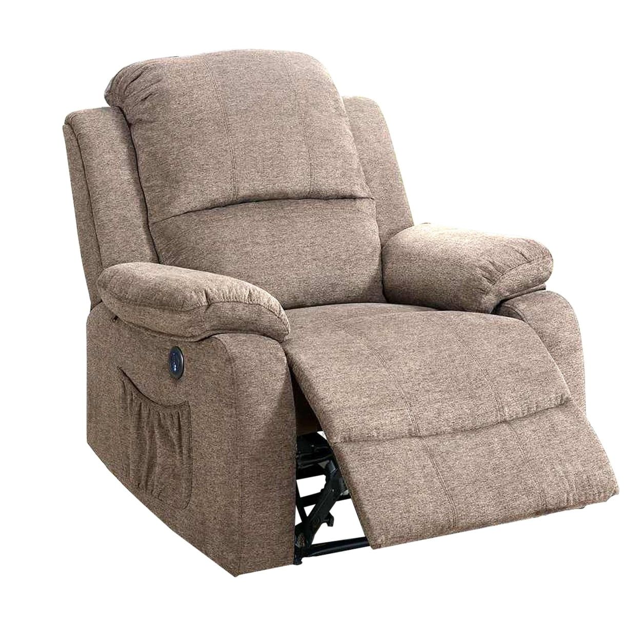 Luxurious Brown Velvet Power Recliner with USB Port, 39"