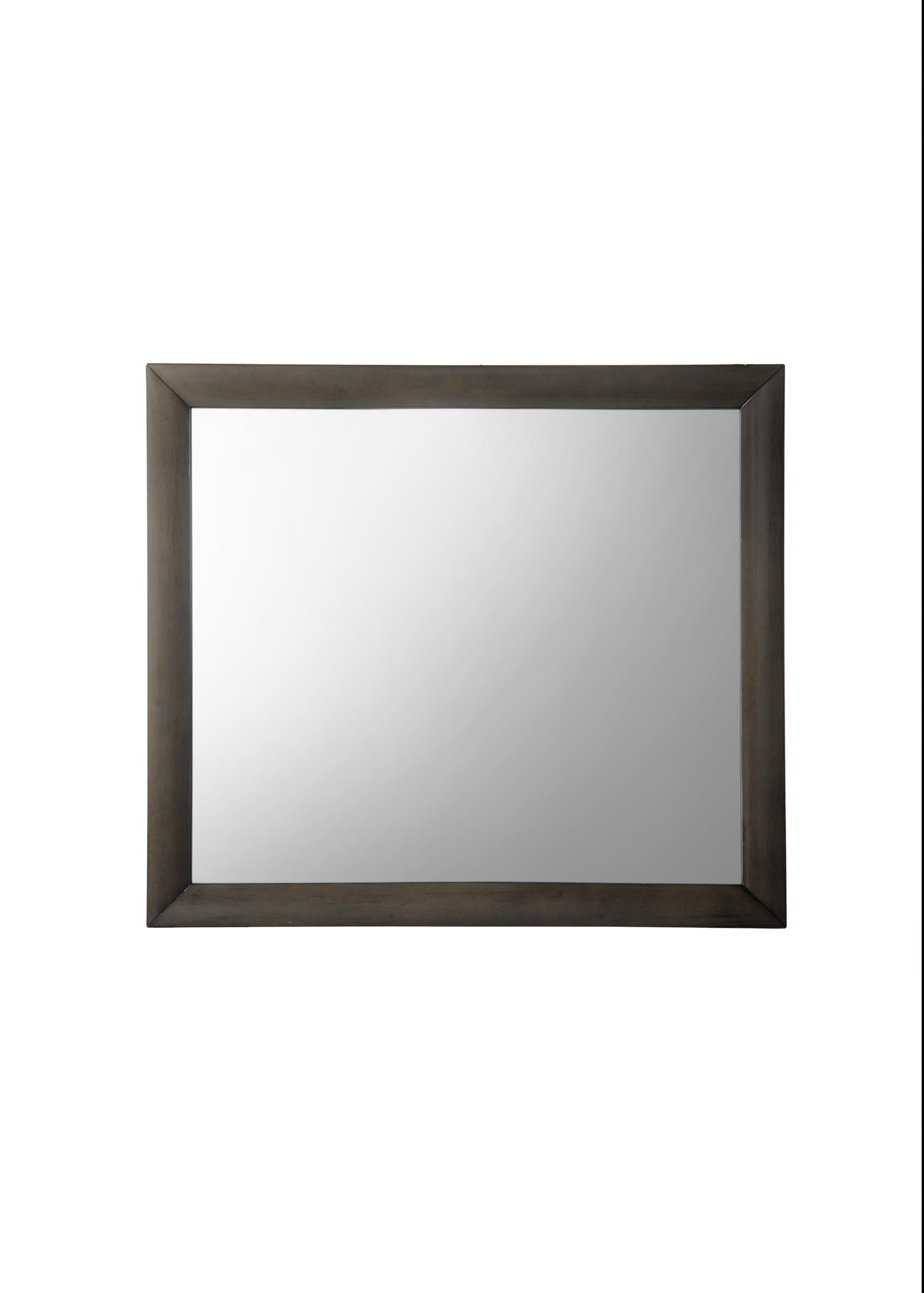 Transitional Gray Oak Rectangular Rubber Wood Wall Mirror