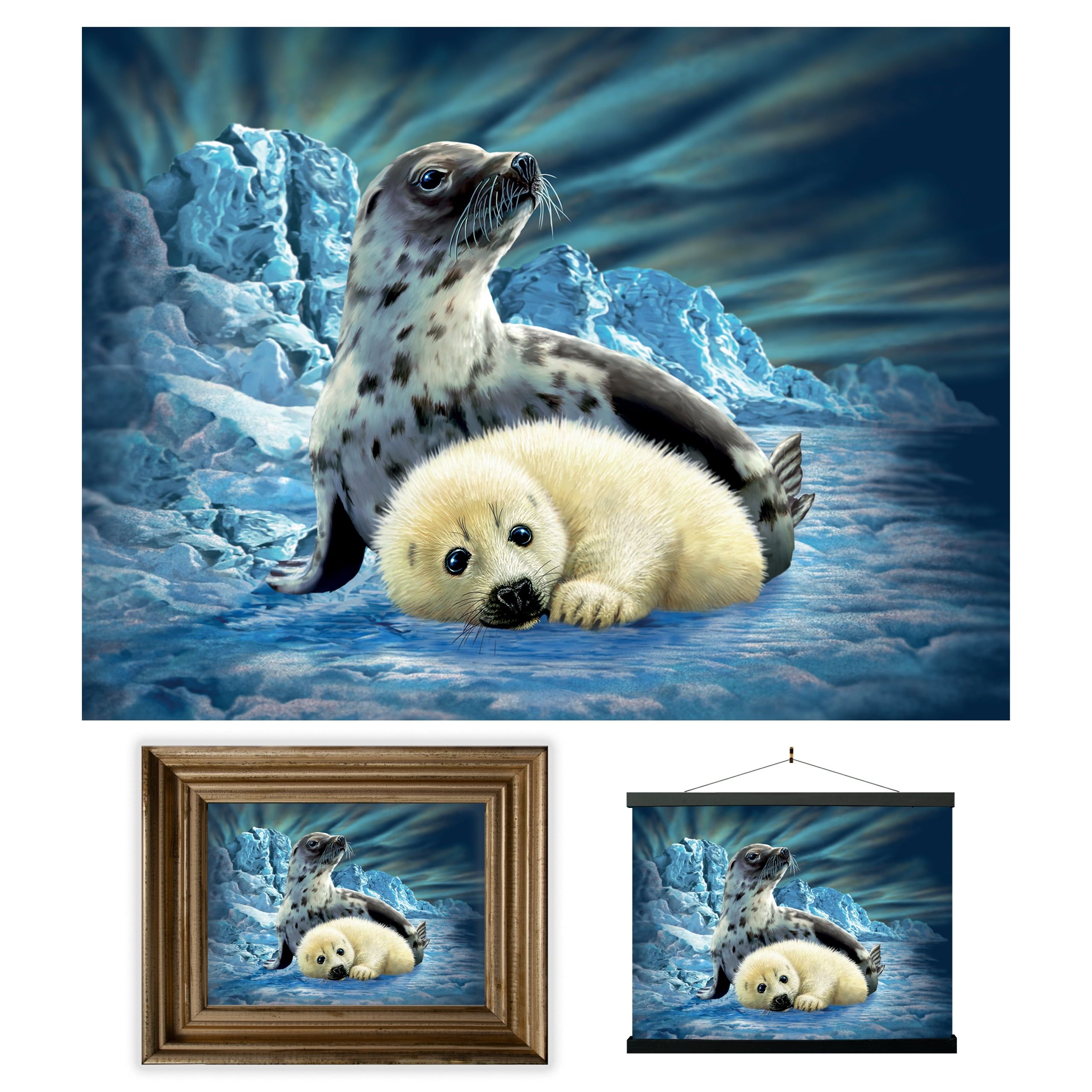 3D Lenticular Harp Seals Ocean Poster, 12x16 Inches