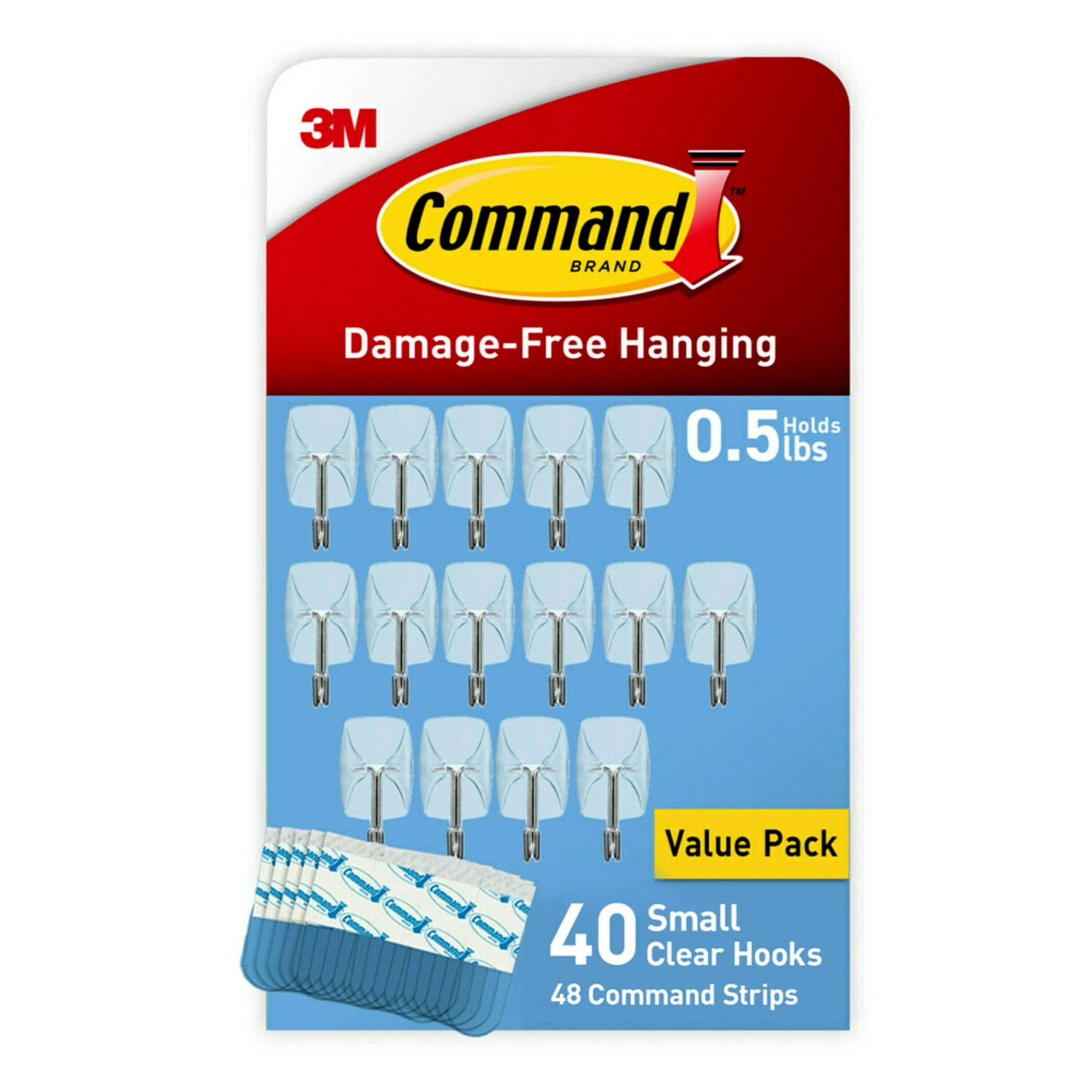 Command Clear Small Wire Hooks with Adhesive Strips, 40 Pack