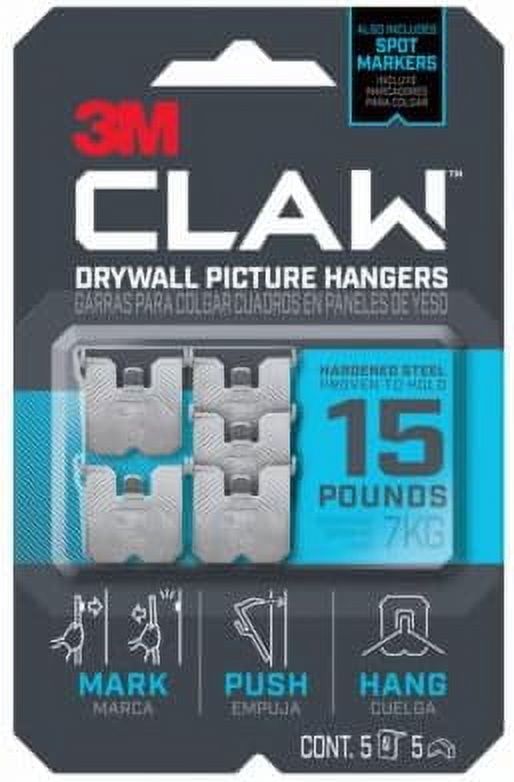 3M CLAW 15 lb Hardened Steel Drywall Picture Hangers, Pack of 4