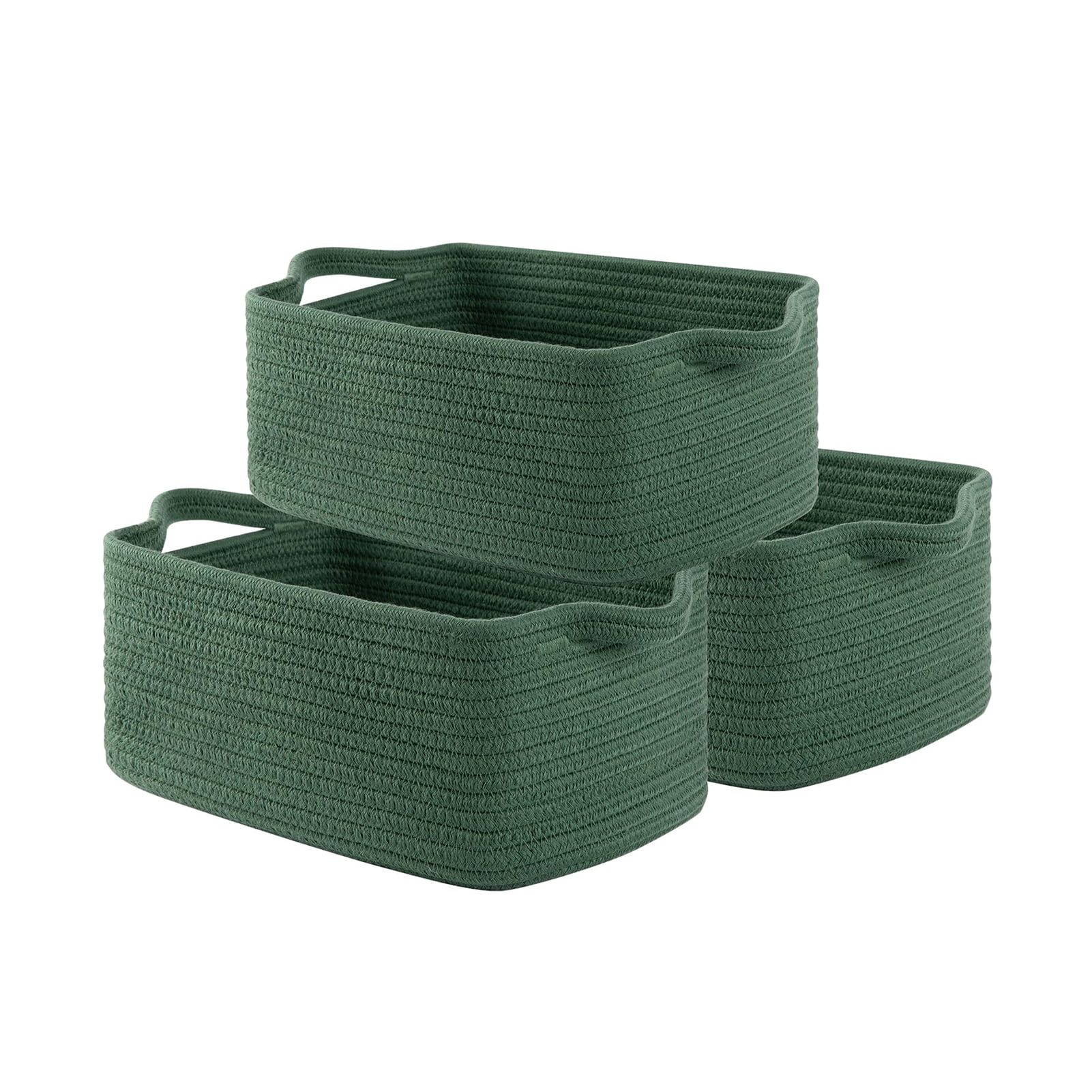 Green Cotton Rope Rectangular Storage Baskets, Set of 3