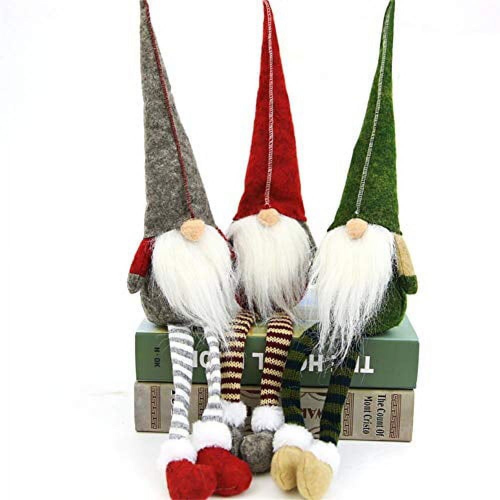 Set of 3 Red, Green, and Gray Scandinavian Christmas Gnome Shelf Sitters