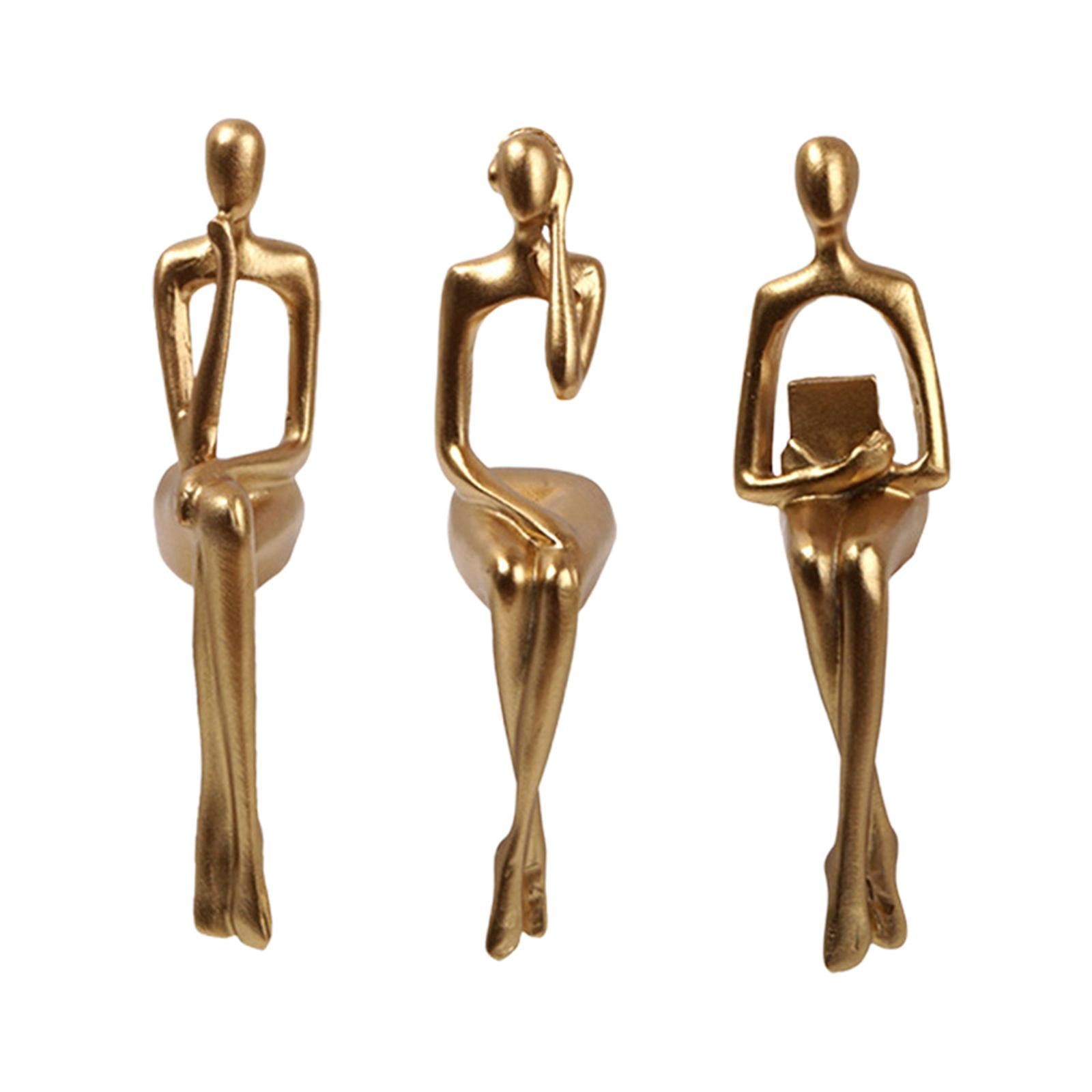 Gold Resin Sitting Thinker Statue Set, 3-Piece