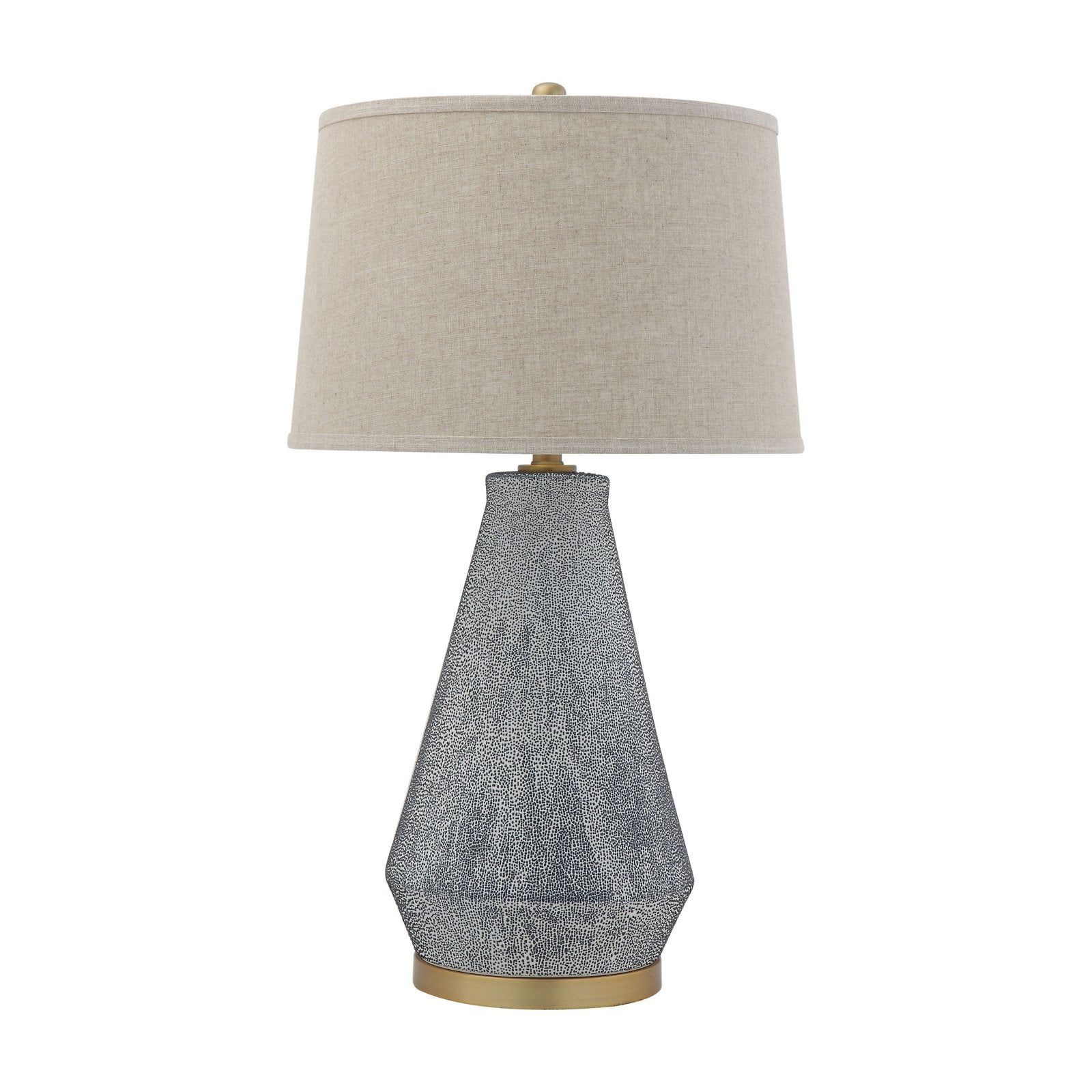 Textured Blue Glaze Ceramic Table Lamp with Linen Shade