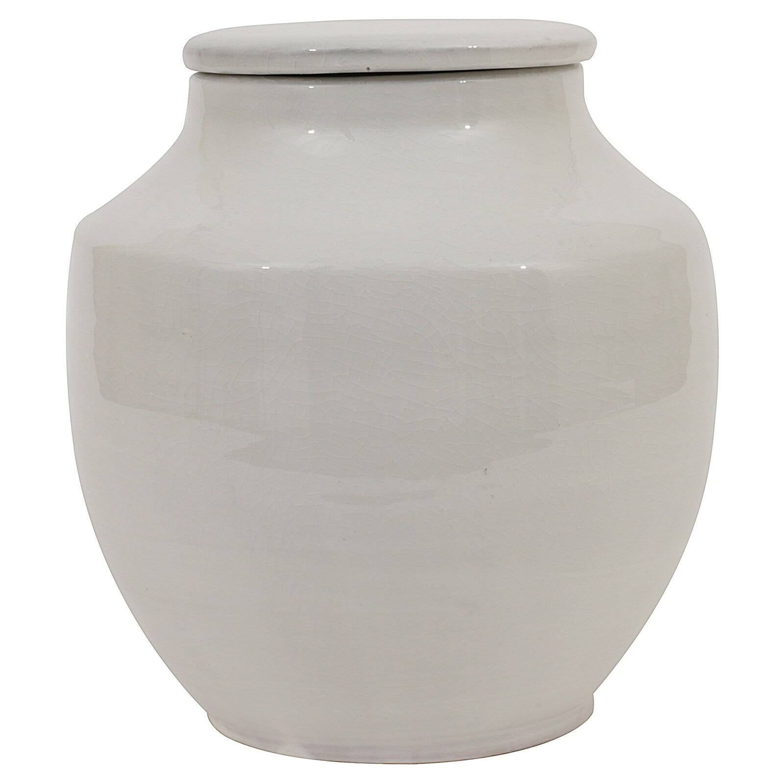 Elegant White Terracotta Cachepot with Lid 8"x8.5"