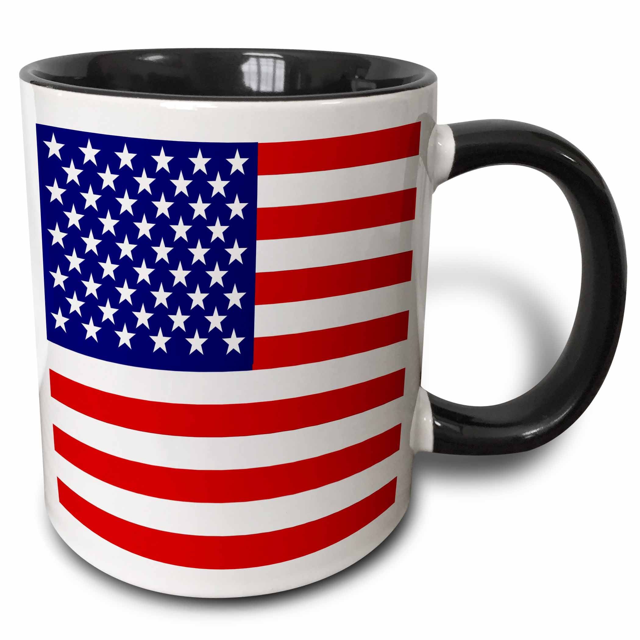 Patriotic American Flag Ceramic Black Handle Mug, 11oz