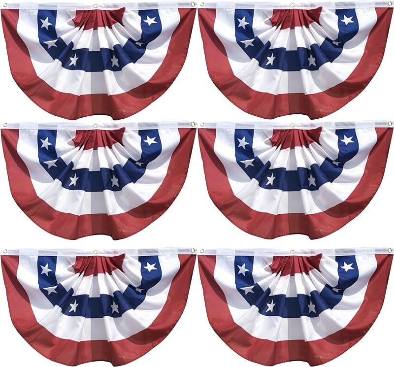 6-Pack Red White and Blue Polyester Pleated Fan Banners