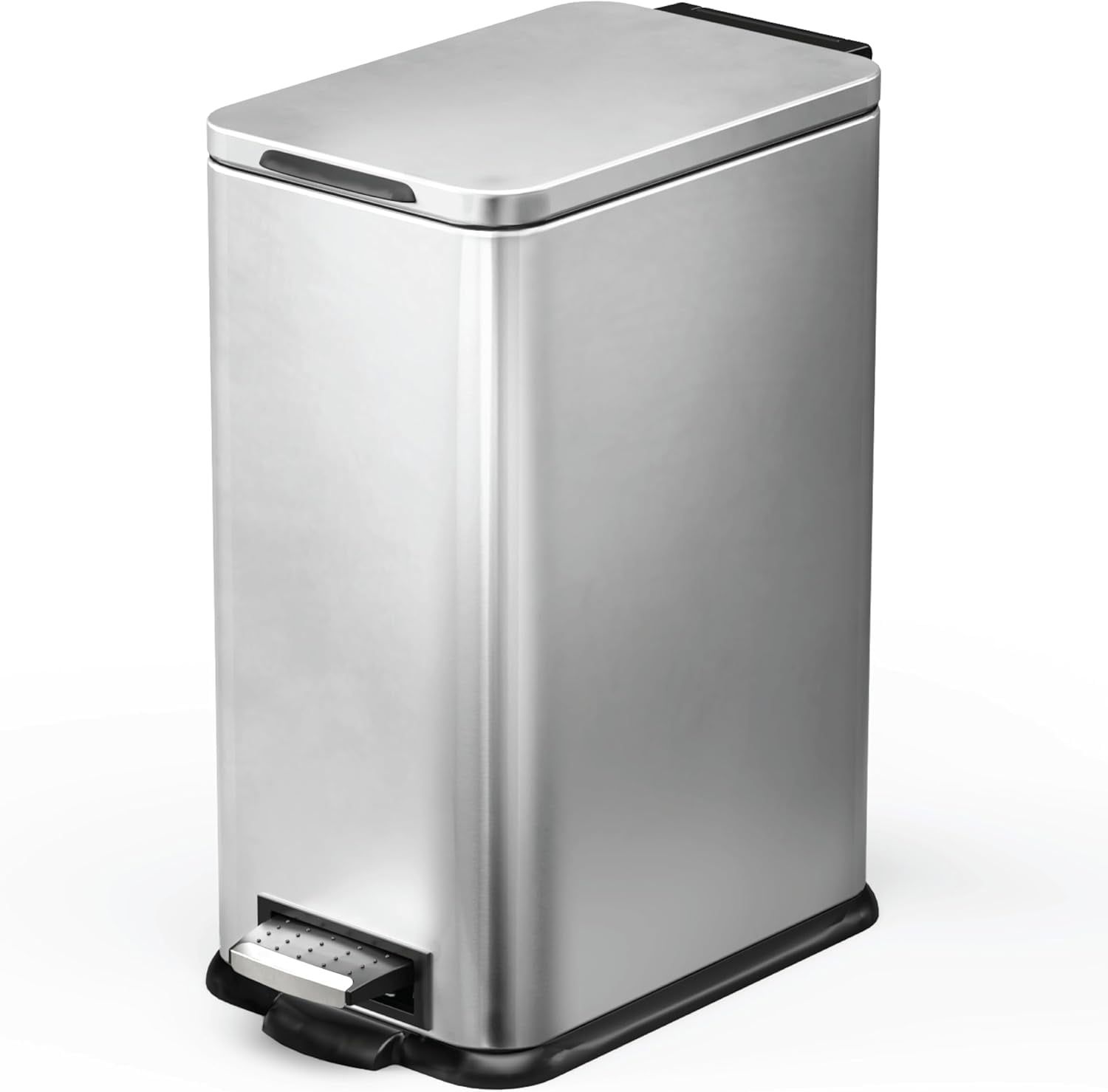 Slim Brushed Silver Stainless Steel Pedal Kitchen Trash Can