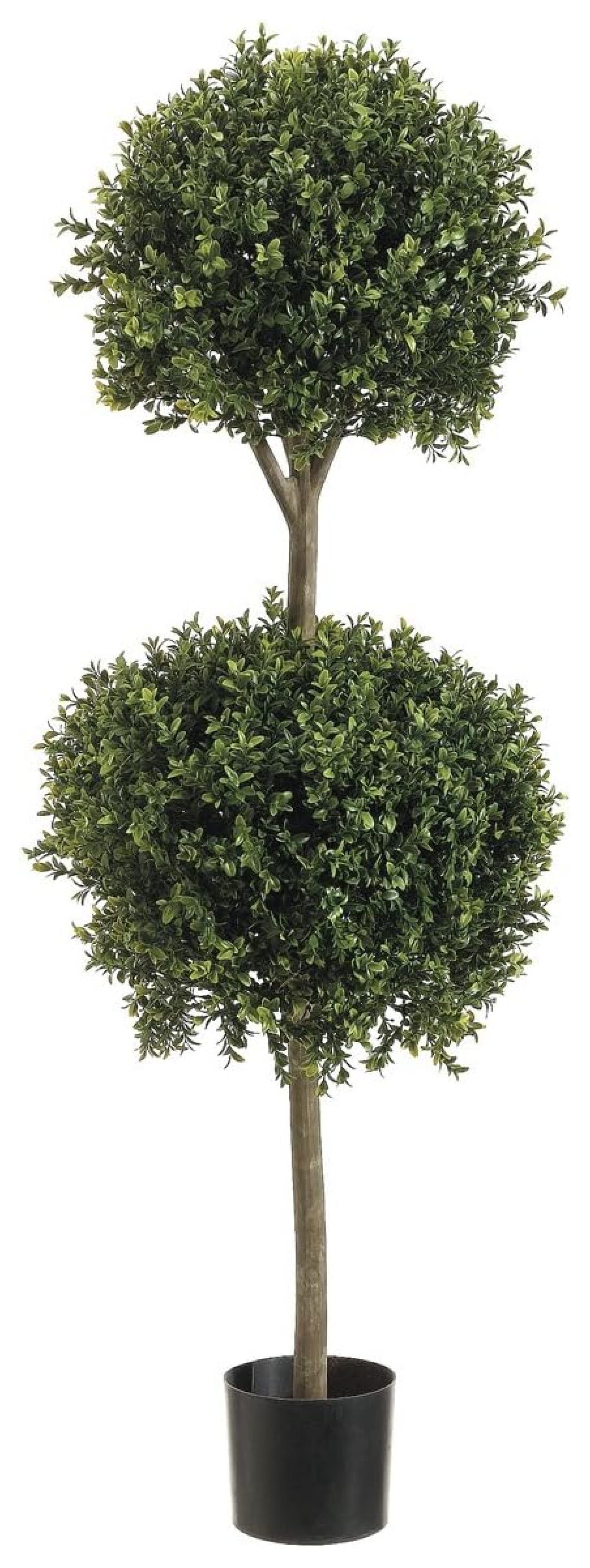 4' Double Ball Green Silk Boxwood Topiary with Lights