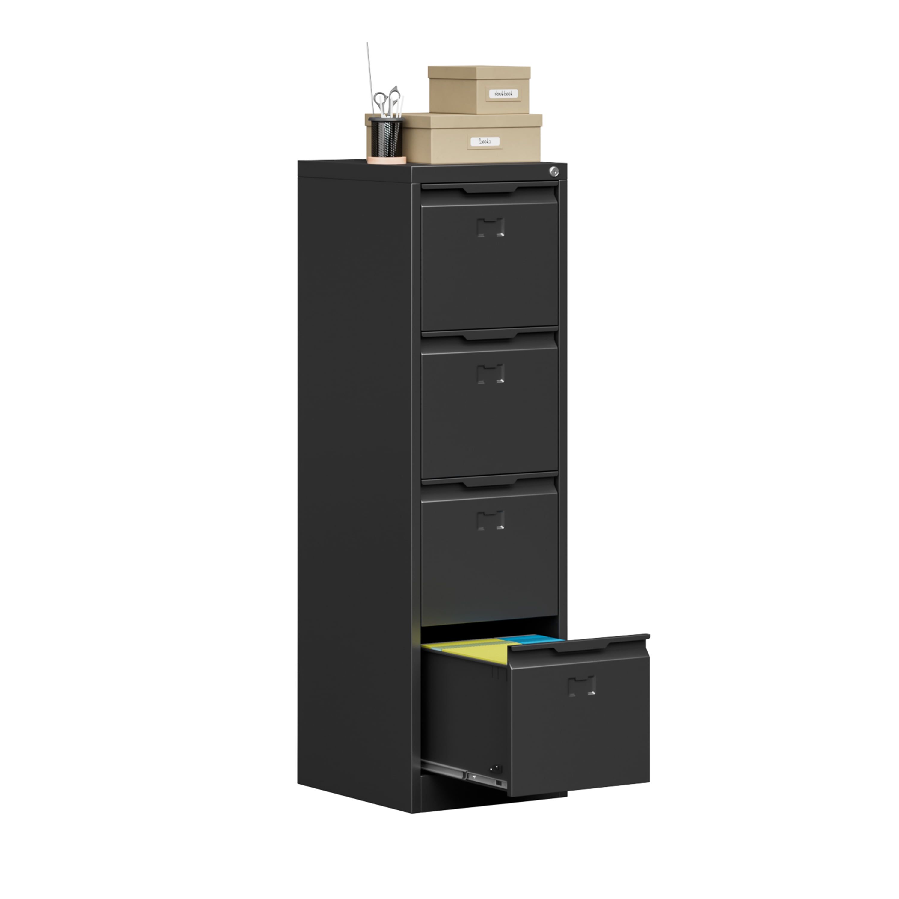 Black 4-Drawer Lockable Vertical Metal Filing Cabinet