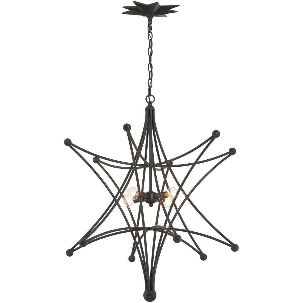 Astro Rustic Black and Bronze 4-Light Crystal Chandelier