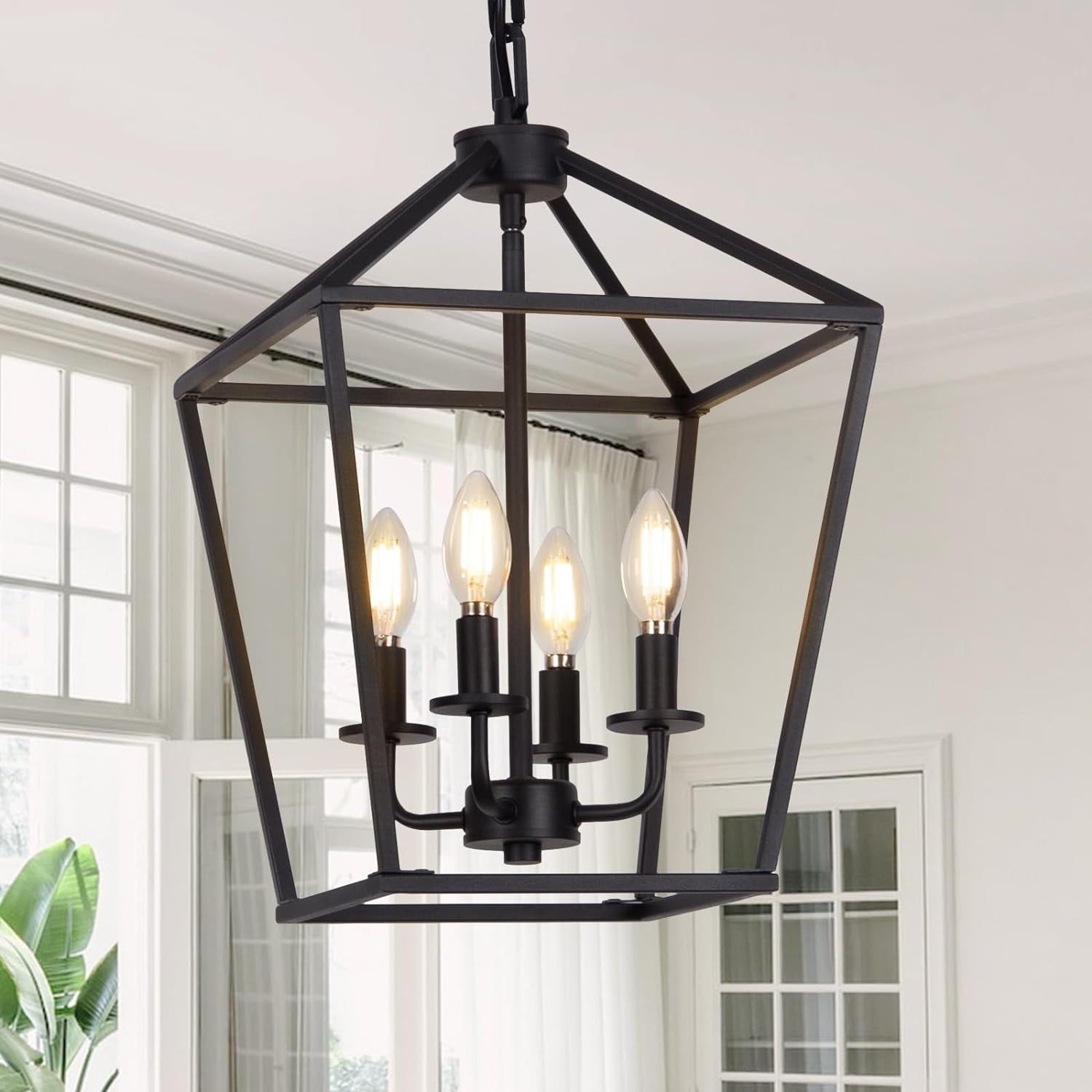 Black Metal Cage 4-Light Adjustable Farmhouse Chandelier