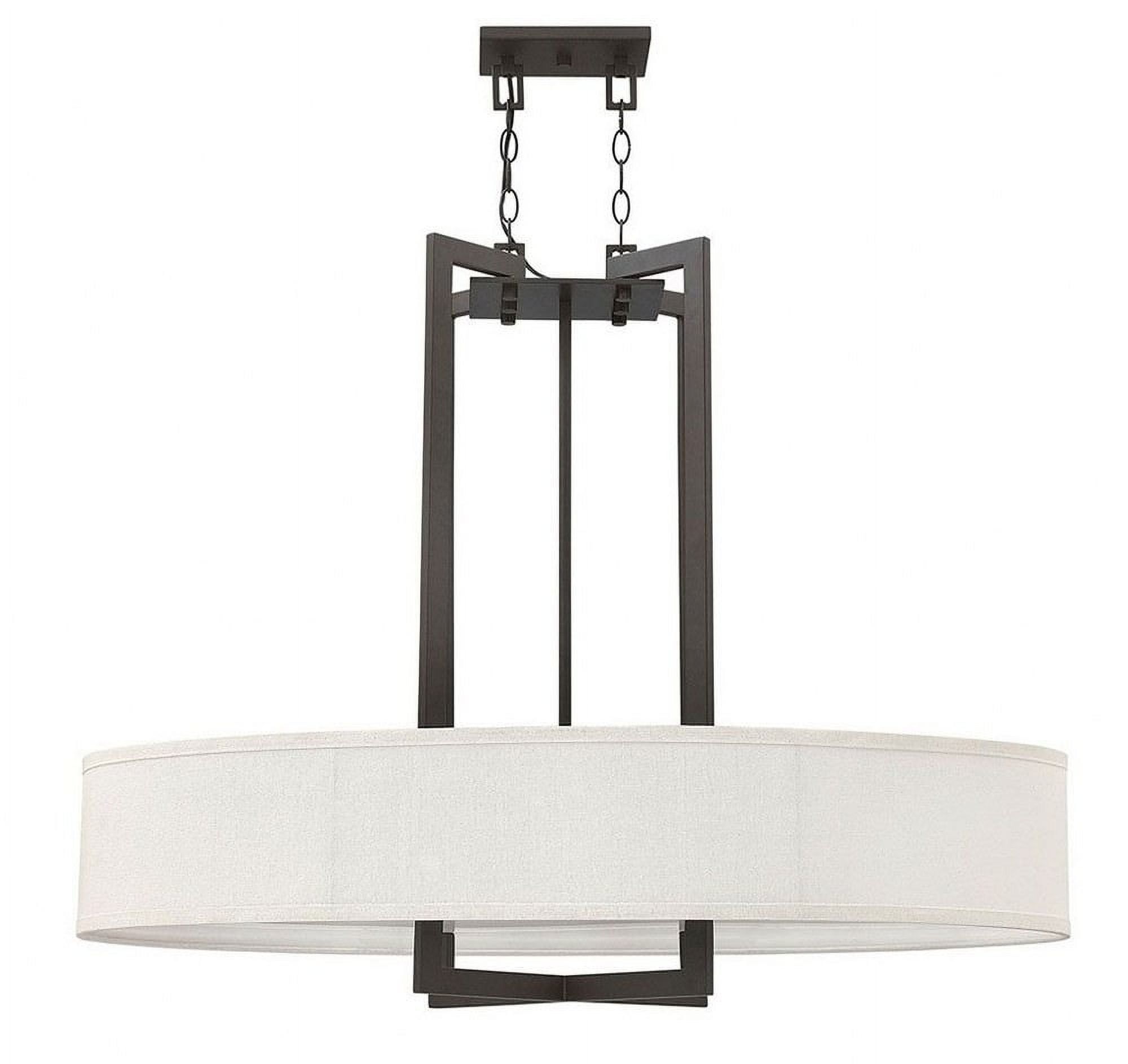 Buckeye Bronze 4-Light Oval Drum Chandelier with Off-White Linen Shade