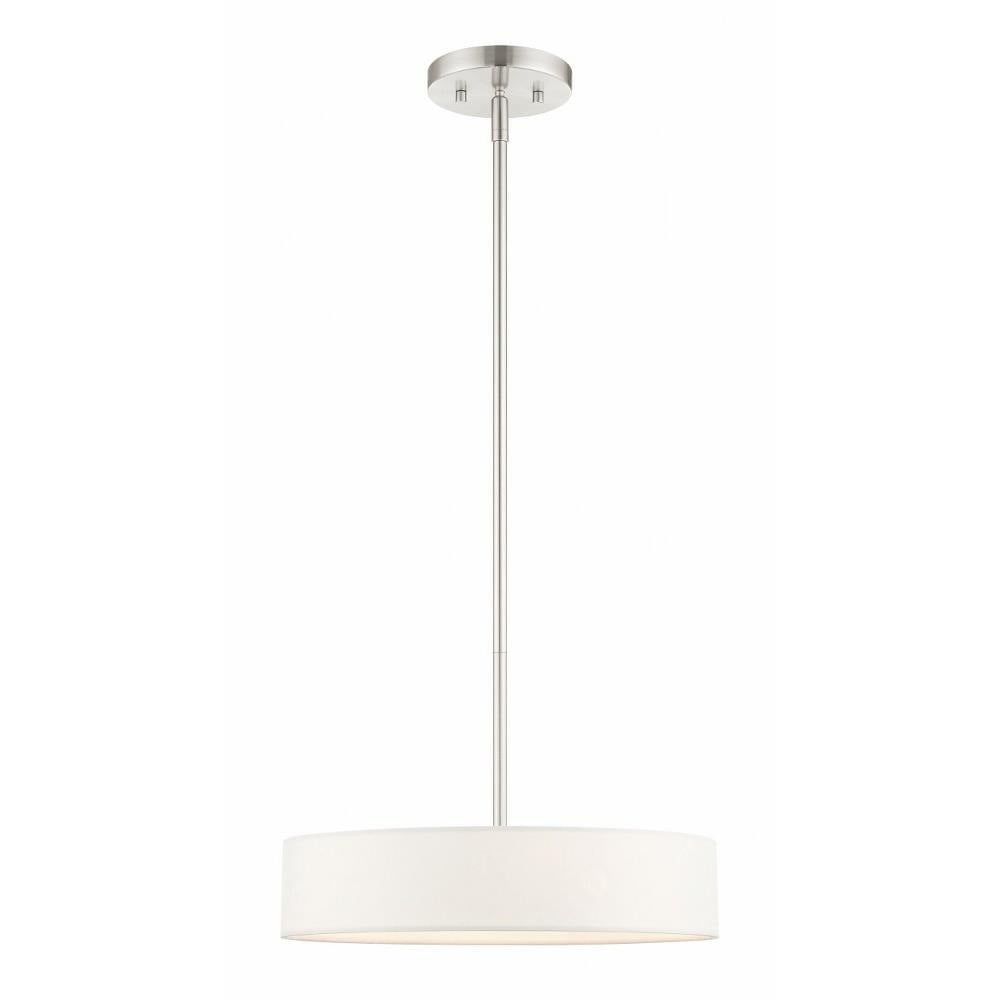 Cosmopolitan Brushed Nickel 14" LED Drum Pendant with Grey Linen Shade