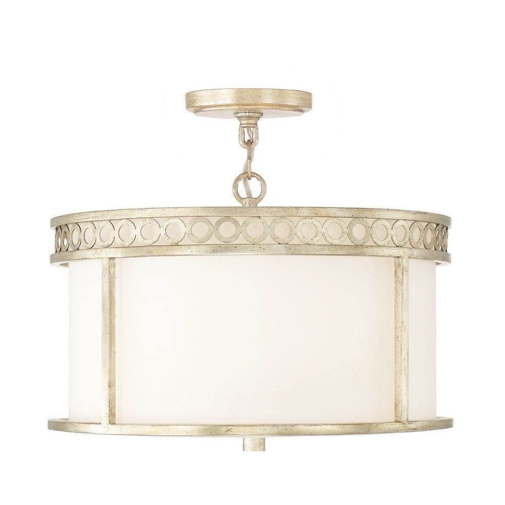 Winter Gold 4-Light Drum Pendant with White Fabric Shade