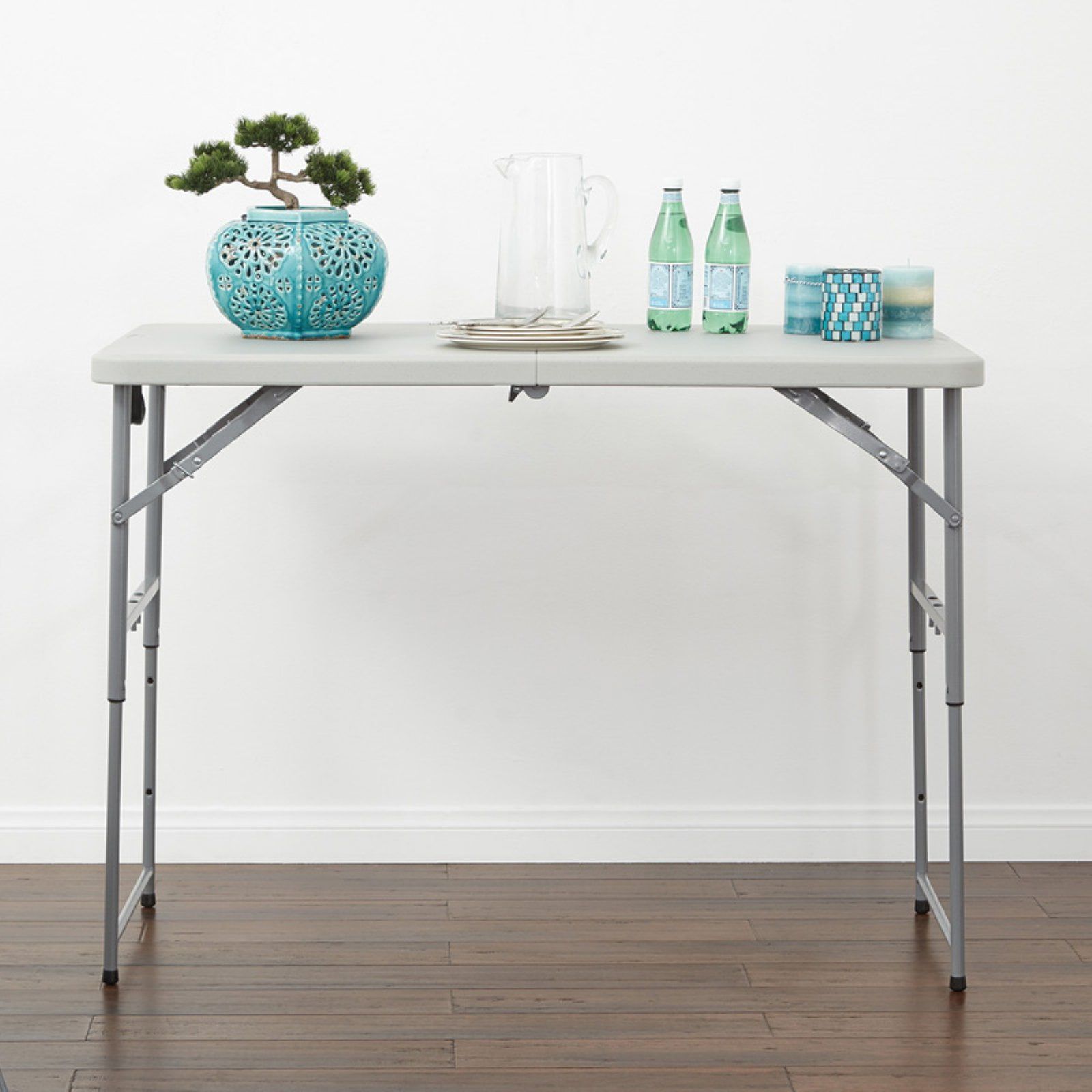 Light Gray Adjustable Height Foldable Resin Console Table