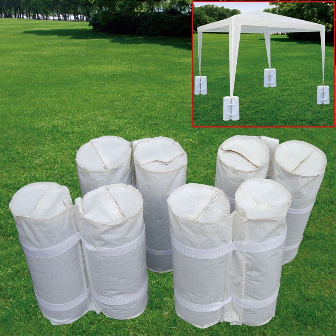 White PE Outdoor Tent Weight Sand Bag Kit with Carry Straps