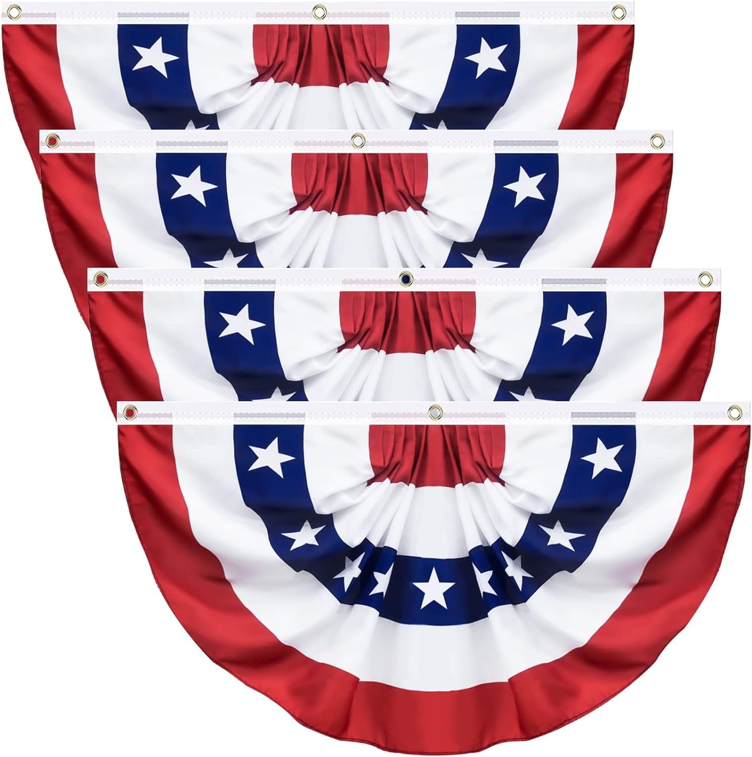 4 Pack 1.5x3Ft American Patriotic Polyester Pleated Fan Flags