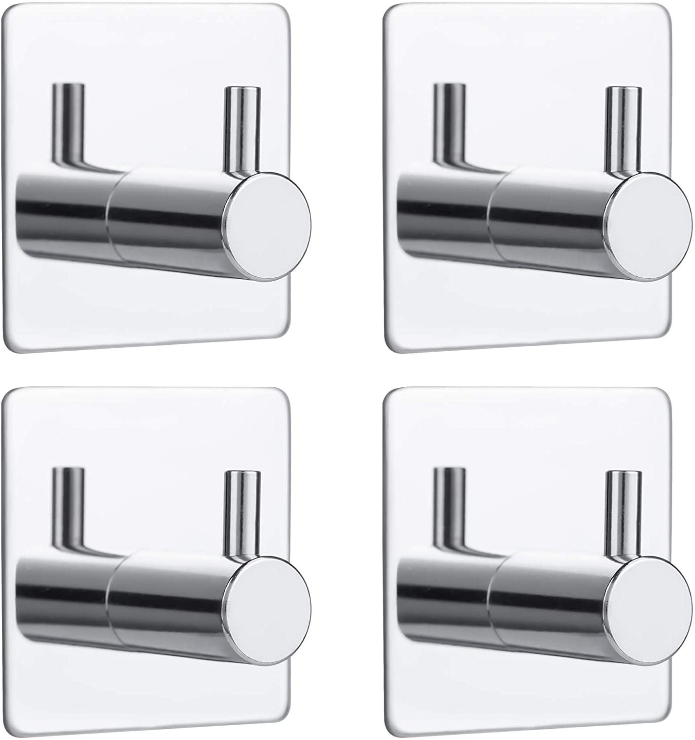 4 Pack Silver Adhesive Stainless Steel Bathroom Towel Hooks