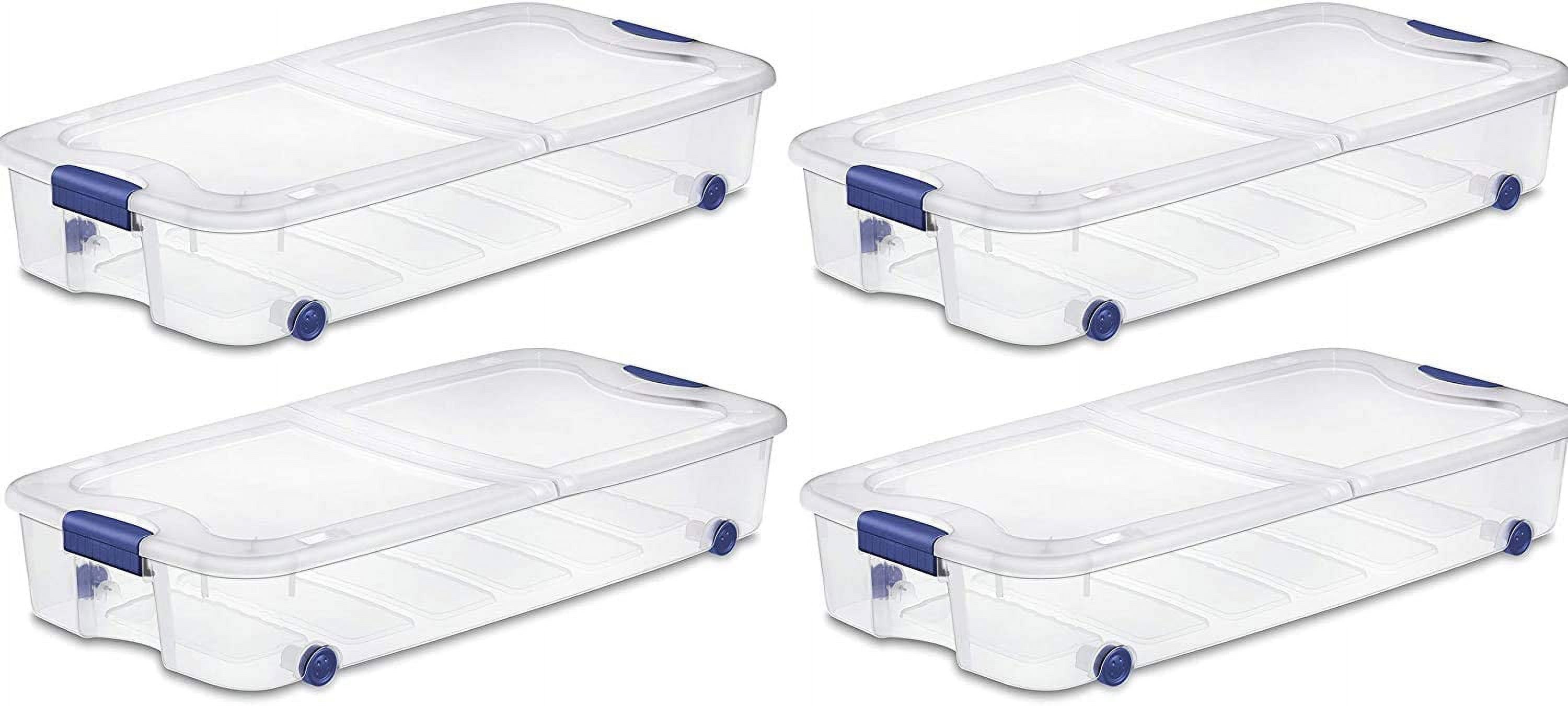 Clear Stackable Plastic Under-Bed Storage Bins with Lids, 66 Quart, 4-Pack