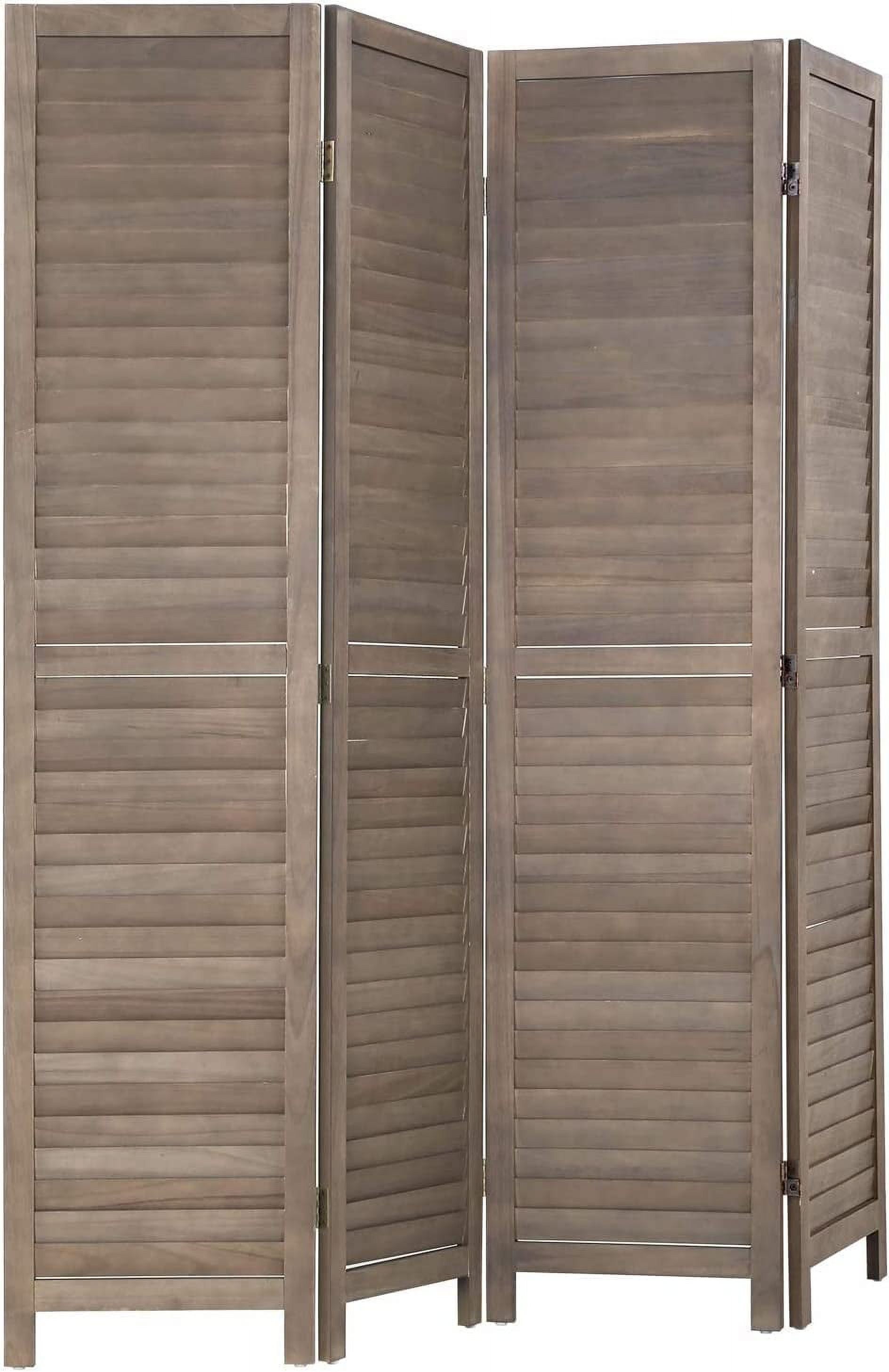 Brown 4-Panel Folding Wood Privacy Room Divider