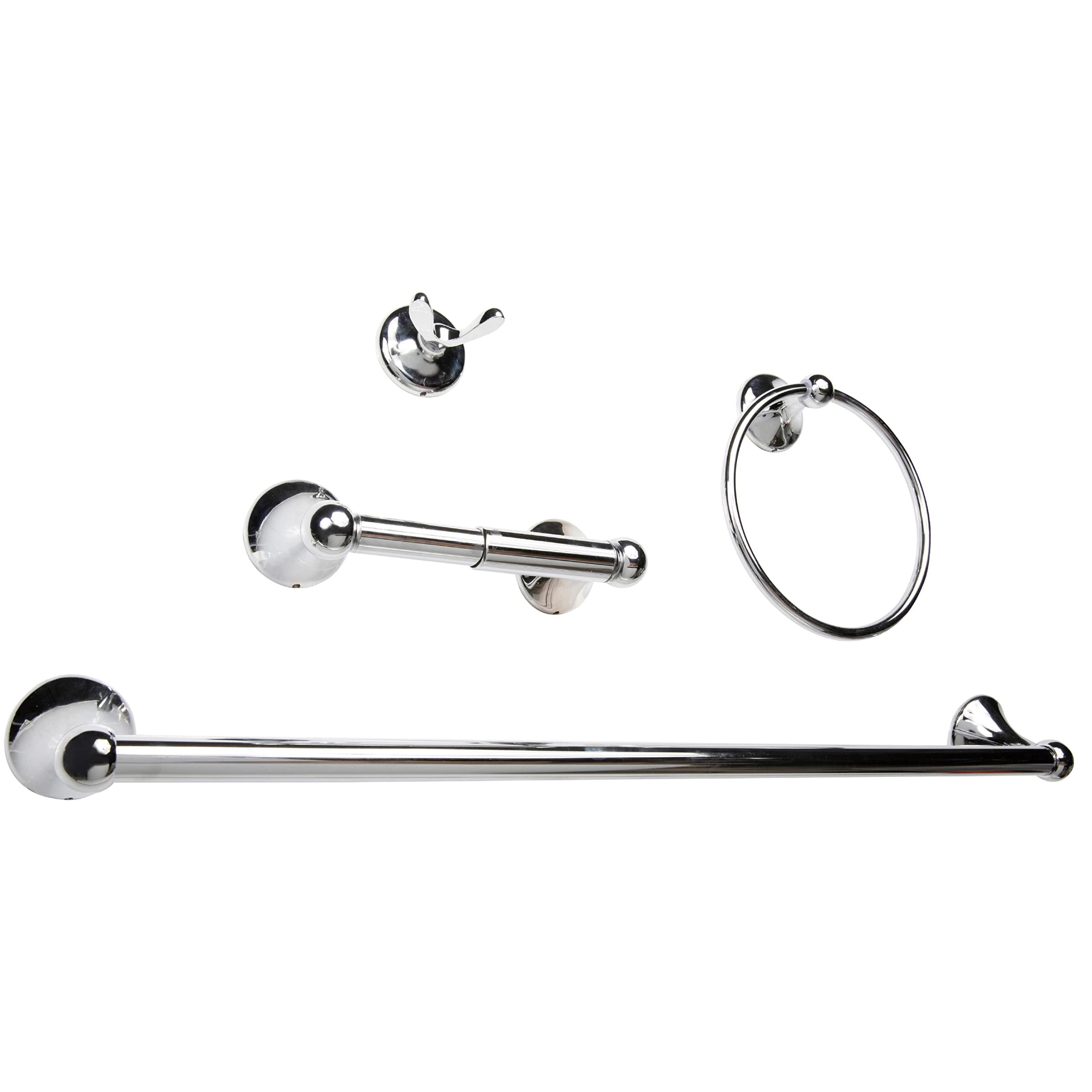 Chrome Polished 4-Piece Bathroom Hardware Set with 24" Towel Bar