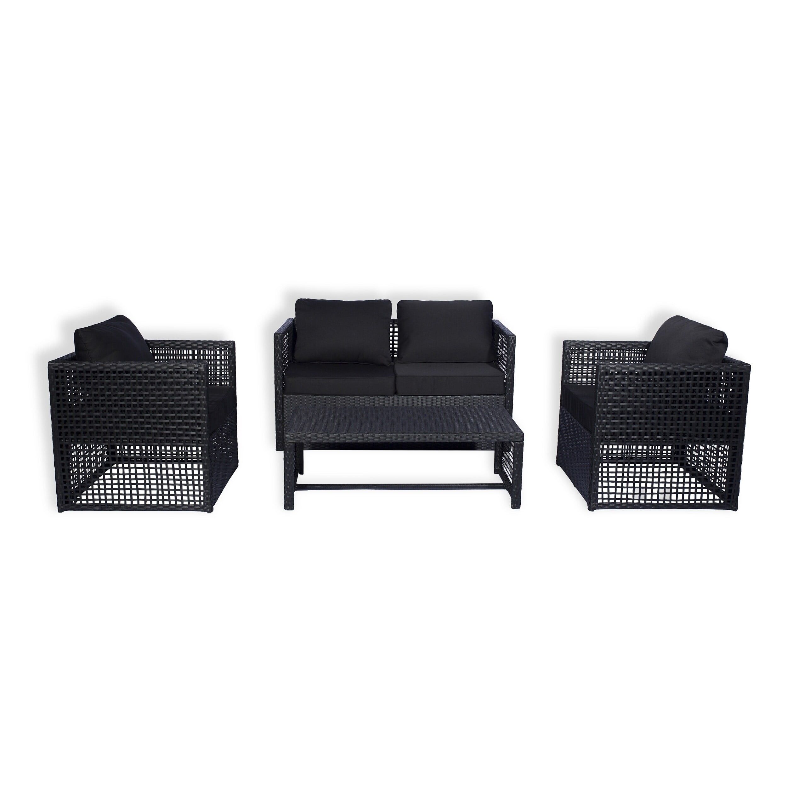 Black 4-Piece Outdoor Patio Sofa Set with Cushions