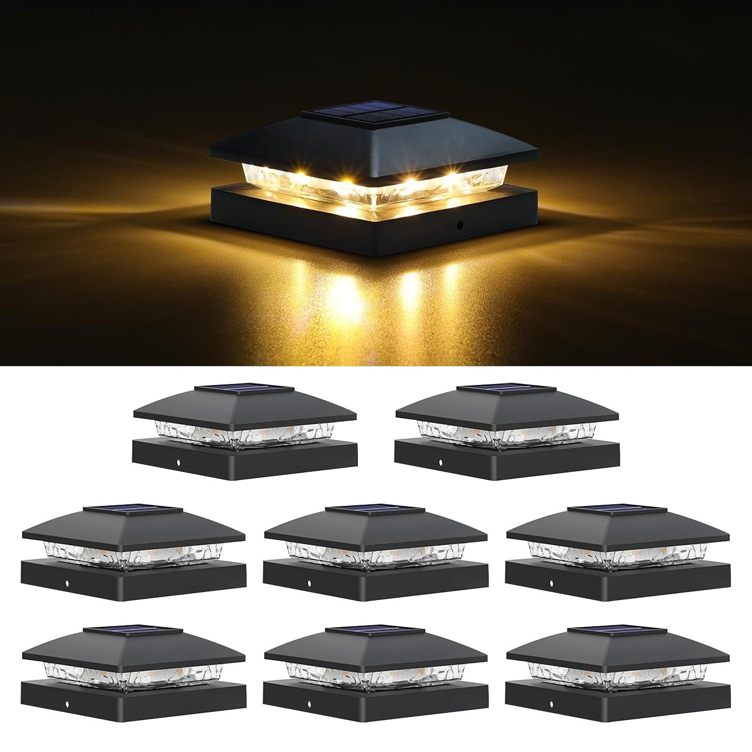 8-Pack Black Solar LED Post Cap Lights for 4x4 Posts