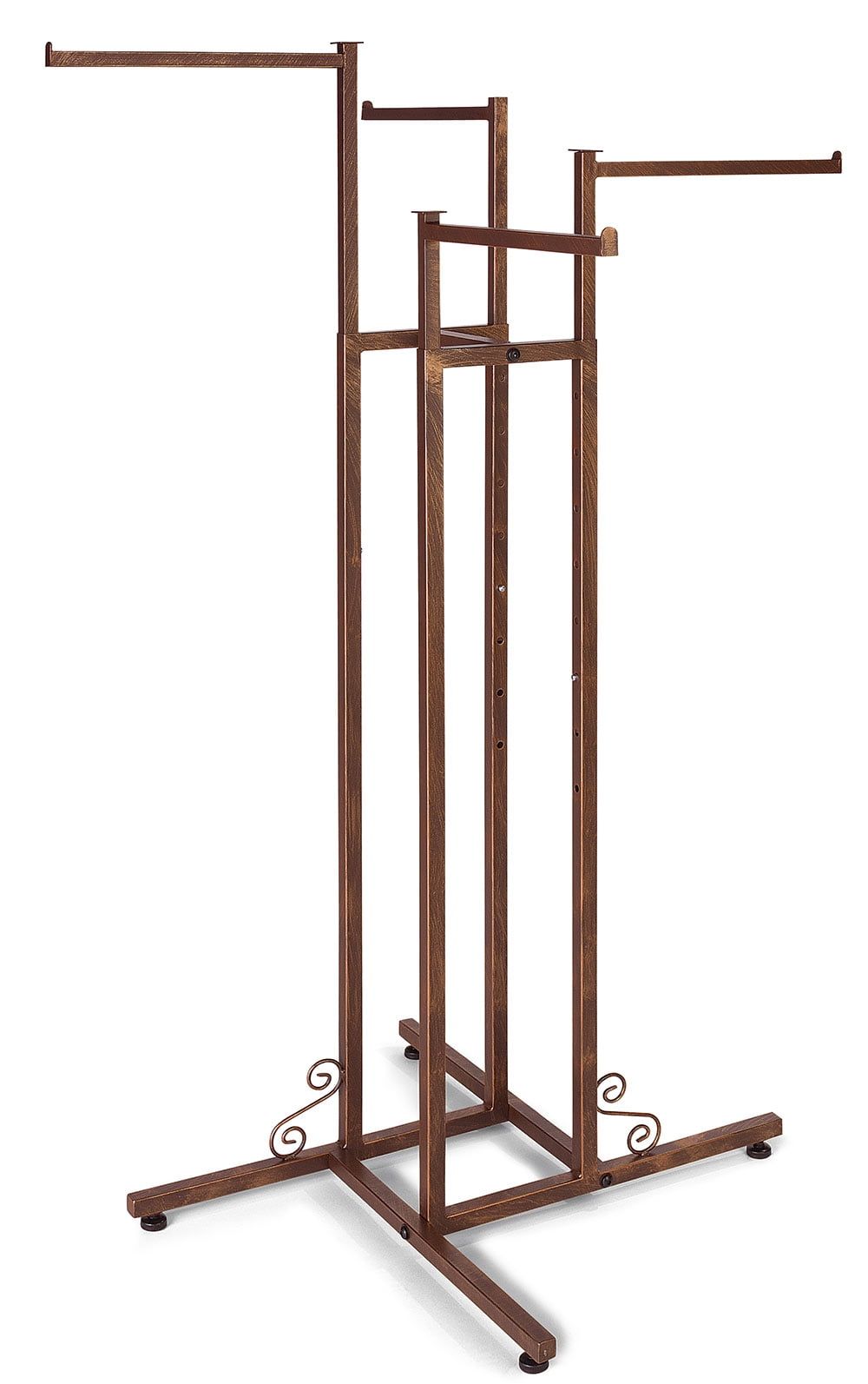 Adjustable Brushed Copper 4-Way Clothing Rack with Straight Arms