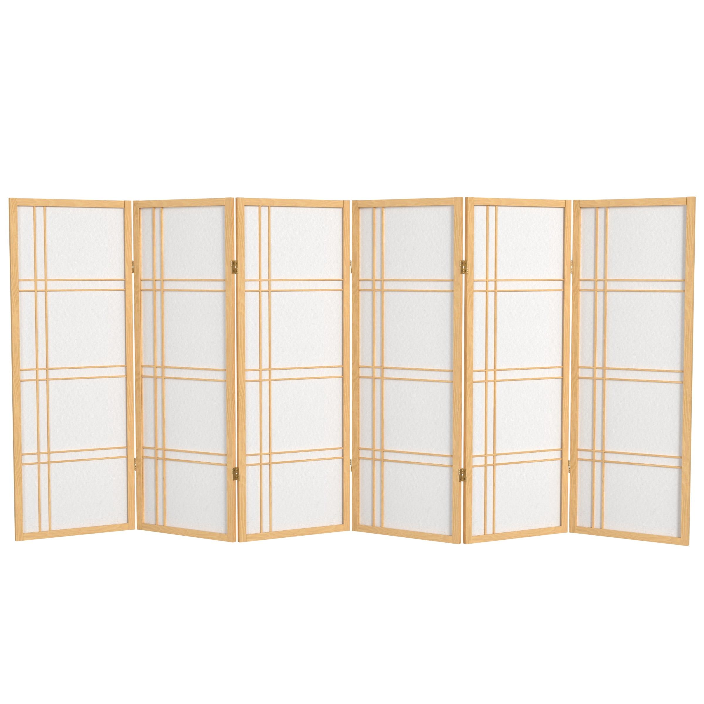 Natural Spruce Double Cross Shoji 6-Panel Room Divider