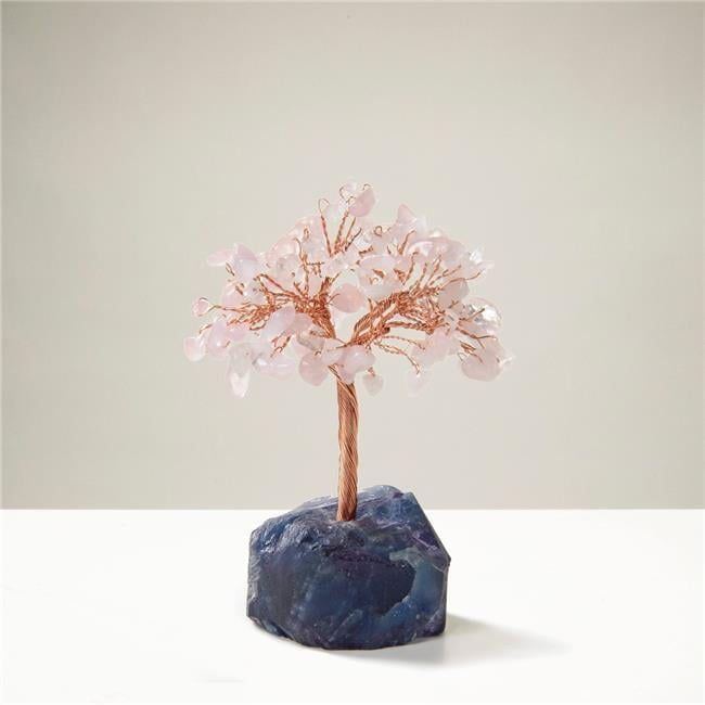 4-Inch Rose Quartz Gemstone Tree with Fluorite Base