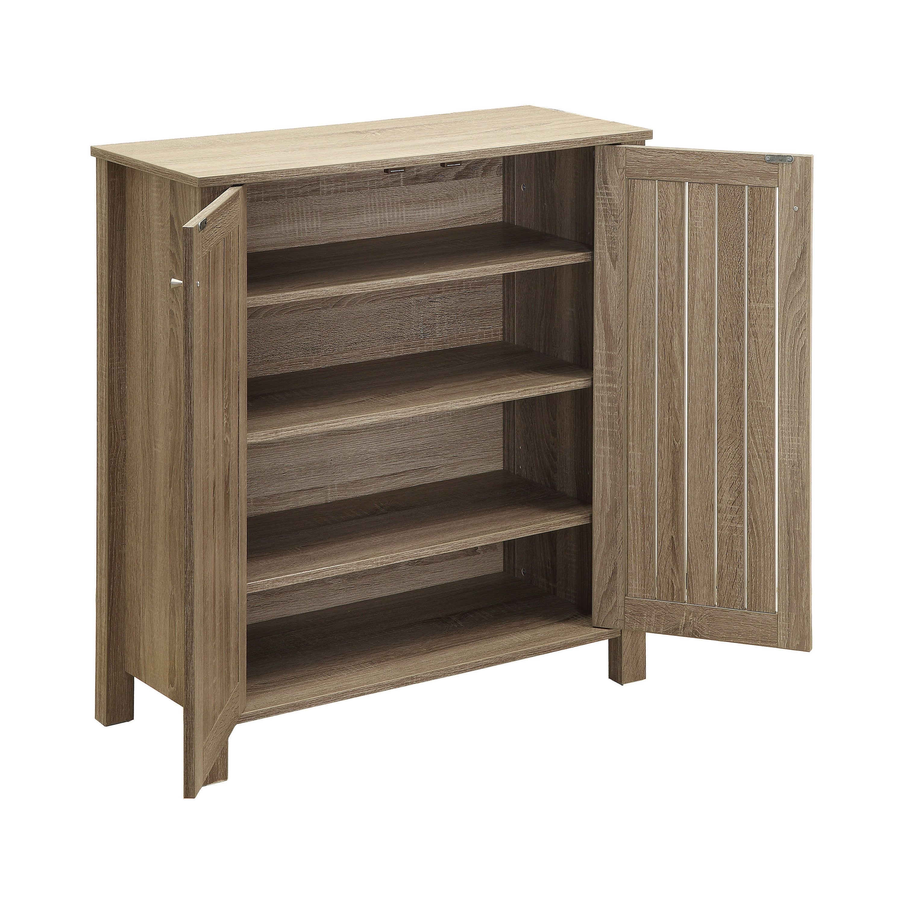 Weathered Brown Transitional 4-Shelf Wooden Shoe Cabinet