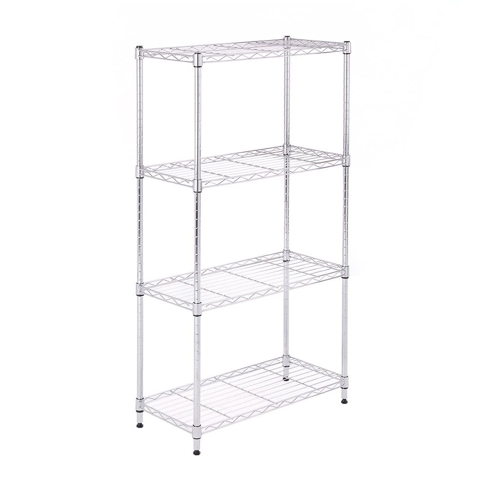 Adjustable 4-Tier Chrome Wire Utility Shelving Unit